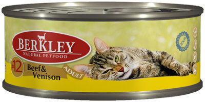 Консервы Berkley, для взрослых кошек, говядина с олениной, 100 г75111 Консервы Berkley, для взрослых кошек, говядина с олениной, 100 г75111Консервы Berkley - полноценное консервированное питание для взрослых кошек. Нежная говядина наилучшего качества с олениной в ароматном бульоне. Консервы приготовлены исключительно из натурального сырья. Не содержат сои, искусственных красителей, ароматизаторов и консервантов. Состав: говядина - 35%, оленина - 35%, бульон - 28,9%, минералы - 1%, масло лосося - 0,1%. Анализ: протеин - 10,5%, жир - 6,3%, зола - 1,9%, клетчатка - 0,3%, влажность - 80%. Добавки на 1 кг продукта: витамин А - 3000 ME, витамин D3 - 200 МЕ, витамин Е - 30 мг, таурин - 1,5 г. Товар сертифицирован.