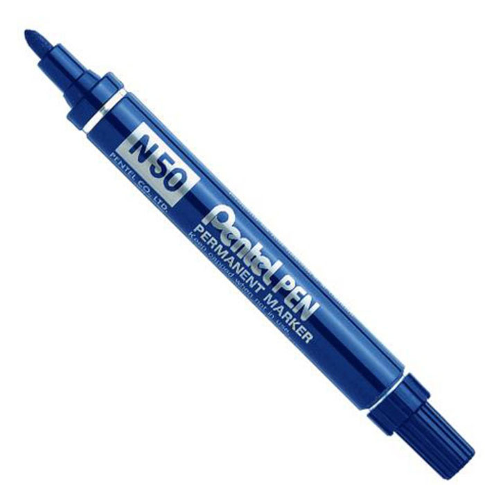 Pentel Маркер перманентный Pen N50 цвет синийPN50-C Pentel Маркер перманентный Pen N50 цвет синийPN50-CМаркер перманентный Pentel Pen N50 в металлическом корпусе идеально пишет на любых поверхностях - стекло, металл, резина, дерево, ткань. Диаметр стержня 4,3 мм. Маркер заправлен перманентными чернилами, они быстро высыхают, чернила свето- и влагостойкие. Надписи, сделанные этим маркером, устойчивы к истиранию.