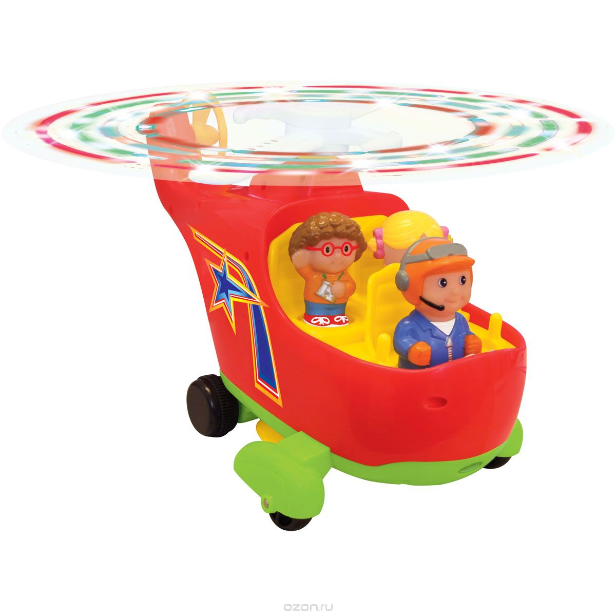 Kiddieland Развивающая игрушка ВертолетKID 045880 Kiddieland Развивающая игрушка ВертолетKID 045880Развивающая игрушка Kiddieland Вертолет со звуковыми и световыми эффектами обязательно понравится любому мальчишке. Вертолет приподнимается вверх и кружится перед тем, как устремиться вперед! Нажав на фигурки летчика или пассажиров, малыш услышит веселую мелодию. Лопасти вертолета крутятся под восхитительную музыку и звуки мотора. С тремя съемными фигурками для дополнительных ролевых игр. Набор включает фигурку пилота и двух пассажиров, которые легко вынимаются и ими можно играть отдельно. Игрушка развивает мелкую моторику, мышление, зрительное и звуковое восприятие, повышает двигательную активность малышей. Рекомендуемый возраст: от 12 месяцев. Питание: 4 батарейки типа АА (входят в комплект).
