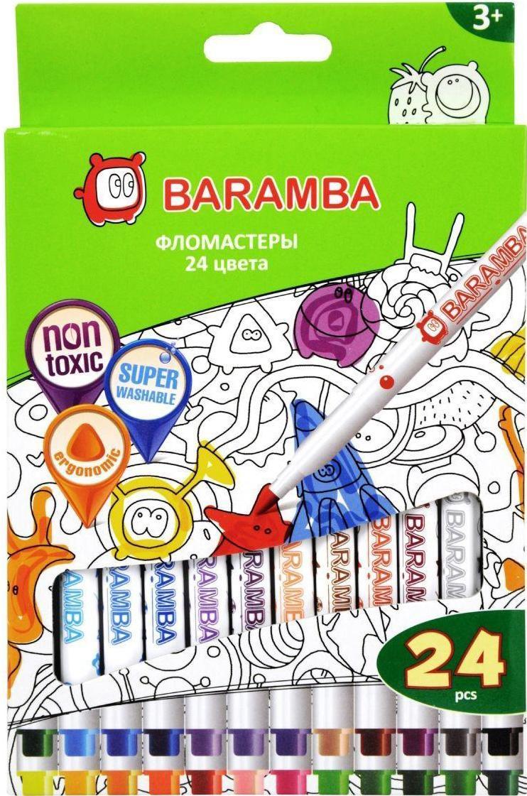 Фломастеры на водной основе 24цв.B80724 Фломастеры на водной основе 24цв.B80724Фломастеры на водной основе Baramba. Особенности: Нетоксичные чернила на водной основе. Проветриваемый колпачок. Яркие цвета. Не высыхают при открытом колпачке до 5 дней. Легко отстирываются с одежды.