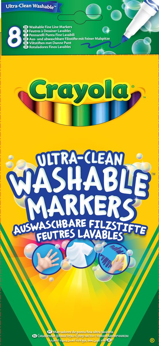 Crayola Набор фломастеров Супер чисто 8 шт58-8330 Crayola Набор фломастеров Супер чисто 8 шт58-8330Малыши очень любят рисовать! Поэтому набор фломастеров Crayola Супер чисто обязательно понравится юным художникам. 8 цветов позволят широко развернуться в творческом полете, ведь чем больше ярких красок, тем красивее будет готовая картинка! Это необыкновенные фломастеры. Они легко смываются с помощью воды. Поэтому если вдруг ребенок захочет разукрасить стену или обои, не ругайтесь на маленькое дарование. Фломастеры сделаны из материалов, прошедших строгий контроль качества, поэтому они безопасны для будущего Пикассо. Насыщенные, роскошные цвета восхитят малыша, а мягкая линия нанесения позволит рисовать без проблем. Рисование развивает мелкую моторику, воображение, фантазию, а также творческие навыки. Crayola созданы для настоящих творцов! Рекомендуемый возраст: от 3 лет.
