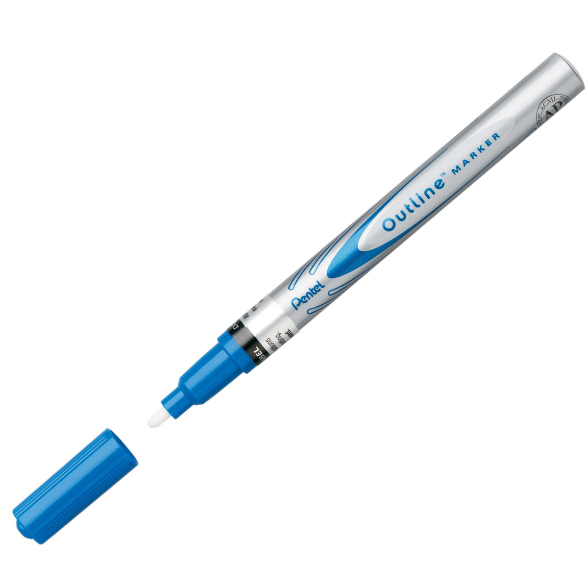 Pentel Маркер двухцветный Outline Marker, цвет: синий, серебряныйPMSP60-ZC Pentel Маркер двухцветный Outline Marker, цвет: синий, серебряныйPMSP60-ZCМаркер двухцветный Outline Marker с уникальной системой позволяет создать 2 линии разных цветов одним движением руки! Надежный волоконный наконечник образует среднюю серебристую линию, обрамленную с 2-х сторон чернилами синего цвета. Толщина линии 2,6 мм. Двуцветный эффект наиболее заметен на шероховатых поверхностях: цветном или белом картоне, плотной бумаге.