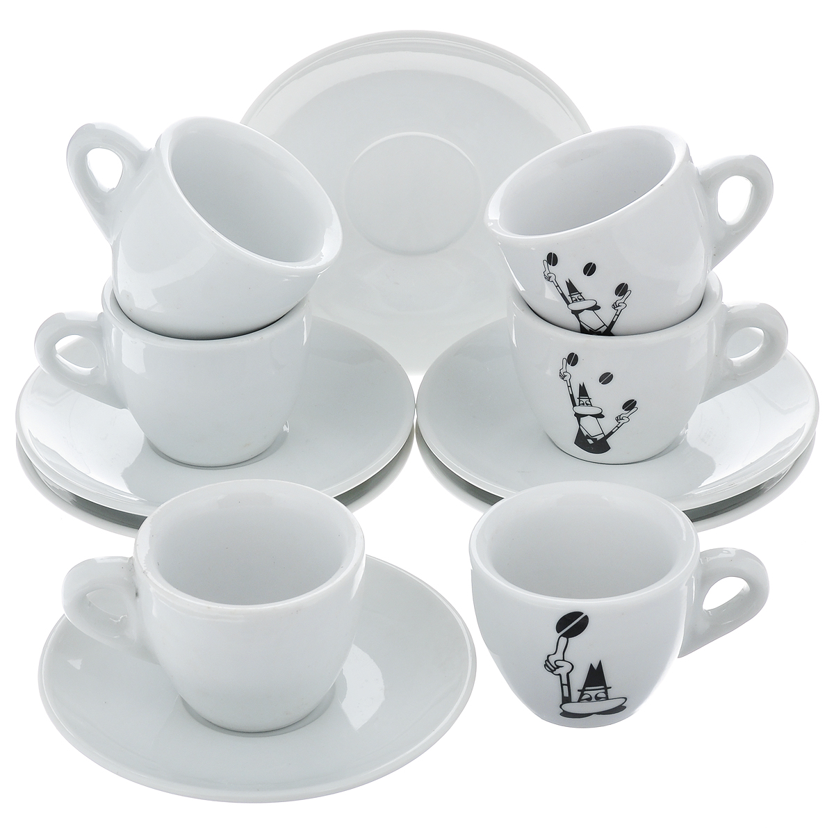 Набор чашек для кофе Bialetti, с блюдцами, цвет: белый, черный, 12 предметов132 Набор чашек для кофе Bialetti, с блюдцами, цвет: белый, черный, 12 предметов132Набор Bialetti состоит из 6 чашек для кофе и 6 блюдец, выполненных из высококачественной керамики. Материал изделий абсолютно безопасен для здоровья. Набор Bialetti оригинального дизайна позволит насладиться вашими любимыми напитками. Прекрасный подарок для друзей и близких. Можно мыть в посудомоечной машине. Объем чашки: 60 мл. Диаметр (по верхнему краю): 6 см. Высота чашки: 5 см.