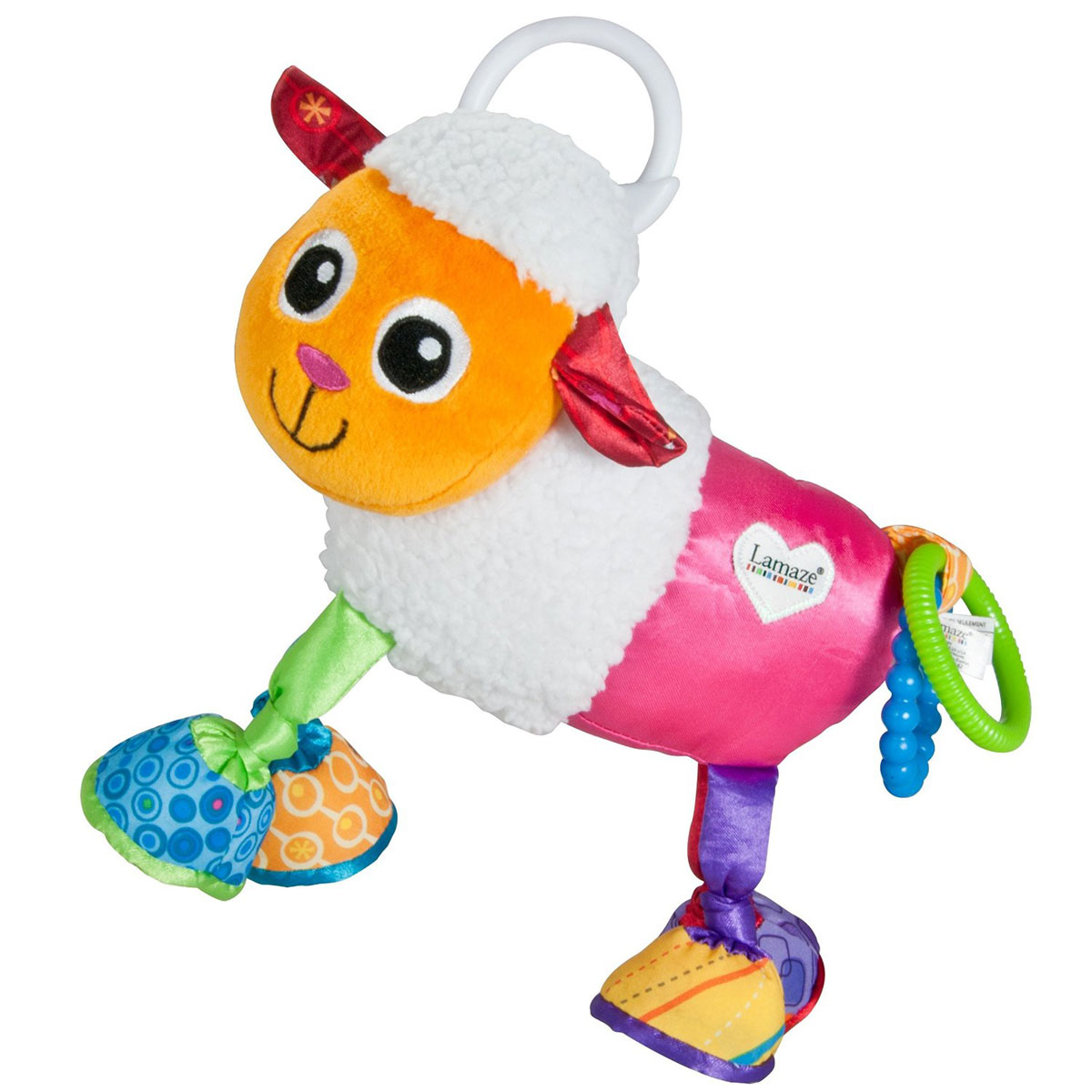 Lamaze Мягкая игрушка-подвеска Овечка ШеремиLC27551RU Lamaze Мягкая игрушка-подвеска Овечка ШеремиLC27551RUМягкая игрушка-подвеска Lamaze Овечка Шереми обязательно привлечет внимание вашего малыша. Выполнена в виде симпатичной овечки с мягкими шелестящими копытцами и ушками. Изготовлена из высококачественных и безопасных материалов. Это веселая игрушка, которую можно прикрепить как к кроватке, так и к коляске. А еще очень интересно просто держать ее в руках, ведь на хвостике овечки стучат друг об друга два пластиковых колечка. Игрушка-подвеска способствует развитию мелкой моторики, сенсорному и цветовому восприятию.