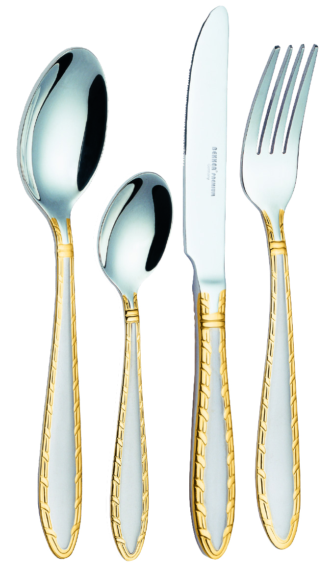 Набор столовых приборов Bekker Premium, 24 предмета. BK-6524BK-6524 Набор столовых приборов Bekker Premium, 24 предмета. BK-6524BK-6524Набор столовых приборов Bekker Premium состоит из 6 столовых ложек, 6 столовых вилок, 6 столовых ножей и 6 чайных ложек. Изделия выполнены из высококачественной нержавеющей стали. Ручки приборов украшены изысканным рельефом с золотистым покрытием. Такой набор прекрасно дополнит сервировку стола. Благодаря качеству материала и первоклассной обработке, набор прослужит вам долгие годы и сохранит безупречный внешний вид.