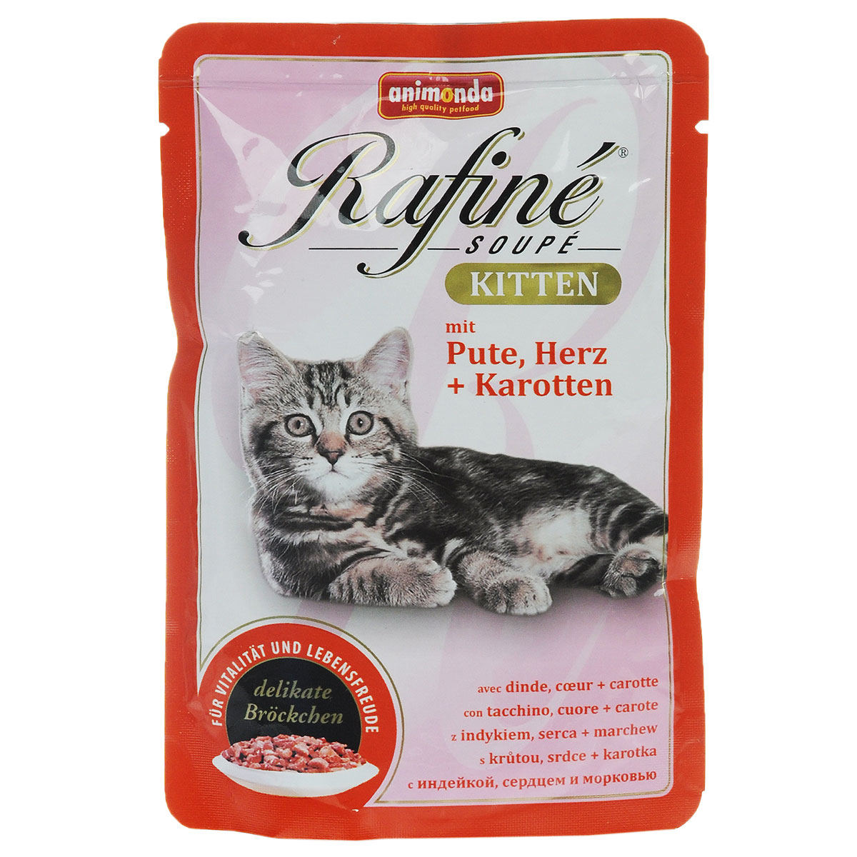 Консервы для котят Animonda "Rafine Soupe", с индейкой, сердцем и морковью, 100 г Консервы для котят Animonda "Rafine Soupe", с индейкой, сердцем и морковью, 100 г