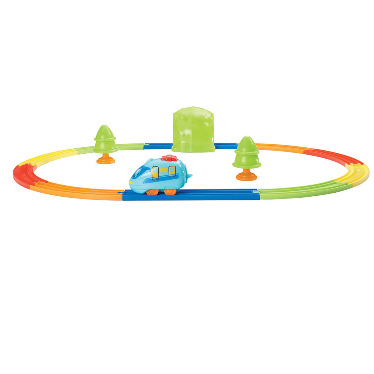 Tomy Развивающая игрушка Мой первый поездE4402RU Tomy Развивающая игрушка Мой первый поездE4402RUМой первый поезд - это красочная развивающая игрушка, которая запомнится ребенку на всю жизнь. Малыш с удовольствием будет сам собирать рельсы в один круг, расставлять вокруг них деревья и конструировать тоннель с нарисованными тучками и солнышком. Все детали крупные и легко соединяются друг с другом. Набор с паровозиком - это соединяющиеся между собой в виде пазла элементы железной дороги, 10 цветных элементов, 2 деревца, станция, и забавный паровозик. Он весело подмигивает глазками, когда едет вперед - подтолкни его и увидишь! Откатите его немного назад и отпускайте, дальше он поедет сам. Пора запускать паровозик в путь!