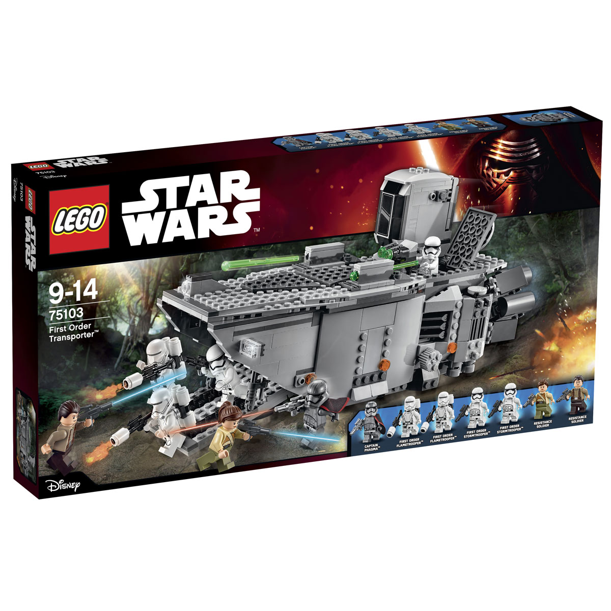 LEGO Star Wars Конструктор Транспорт Первого Ордена 7510375103 LEGO Star Wars Конструктор Транспорт Первого Ордена 7510375103Конструктор LEGO Транспорт Первого Ордена станет отличным подарком фанатам Звездных войн! Транспортный корабль представляет собой мощный и проходимый танк. Его корпус, покрытый бронированными пластинами, выполнен из деталей серых оттенков. Спереди виден острый задранный нос, на котором закреплены два вида прожекторов. Во время погрузочных работ передняя часть капота опускается, превращаясь в удобный пандус. По нему на борт могут подниматься штурмовики со своим оружием. Работа пандуса регулируется специальным рычагом, расположенным в задней части транспортника. Дополнительным удобством служит съёмная потолочная панель, позволяющая заглянуть внутрь грузового отсека и рассмотреть его интерьер. Для участия в сражениях транспортный корабль оборудован несколькими видами оружия. Две пружинные пушки, установленные на крыше, управляются из дозорной вышки, в которой предусмотрено место для одного пилота-штурмовика и его выдвижной приборной панели. Спаренная малая пушка, вращающаяся...