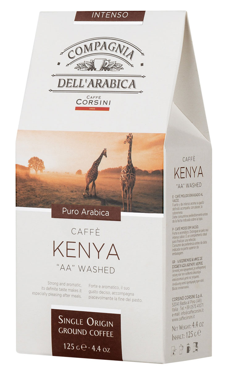 Compagnia DellArabica Kenya AA Washed молотый кофе, 125 г (вакуумная упаковка)8001684903719 Compagnia DellArabica Kenya AA Washed молотый кофе, 125 г (вакуумная упаковка)8001684903719Compagnia DellArabica Kenya AA Washed - элитный высокогорный сорт 100% арабики, считающийся поистине взрослым кофе. Это напиток с ярко выраженной кислинкой, проникающей терпкостью, интенсивным привкусом и освежающим бодрящим действием. Чтобы насладиться неповторимым вкусом молотого кофе от Compagnia DellArabica, вы можете приготовить его любым известным вам способом, даже просто залив кипятком в чашке!