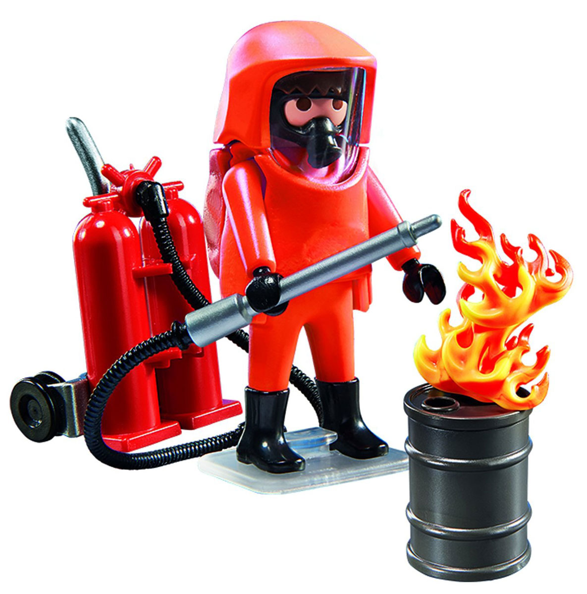 Playmobil Игровой набор Специальные пожарные силы5367pm Playmobil Игровой набор Специальные пожарные силы5367pmИгровой набор Playmobil Специальные пожарные силы обязательно понравится вашему ребенку. Он выполнен из безопасного пластика и включает фигурки в виде пожарного в огнезащитном костюме, бочку, три элемента в виде пламени и другие аксессуары для игры. У фигурки подвижные части тела; в руках пожарный может удерживать предметы. Ваш ребенок с удовольствием будет играть с набором, придумывая захватывающие истории. Рекомендуемый возраст: от 5 до 10 лет.