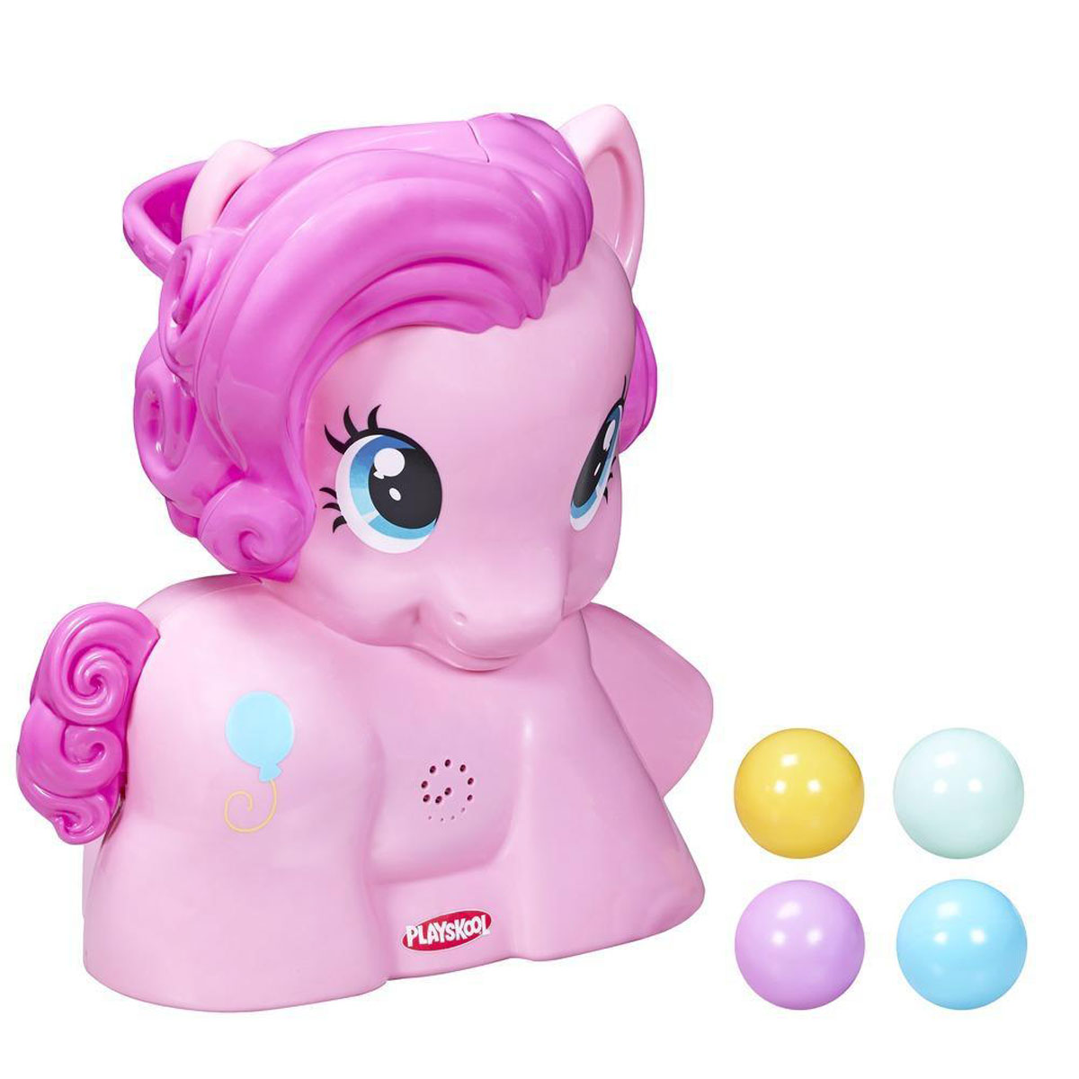 Playskool Музыкальная игрушка My Little Pony: Пинки Пай, с шарамиB1647EU4 Playskool Музыкальная игрушка My Little Pony: Пинки Пай, с шарамиB1647EU4Музыкальная игрушка My Little Pony: Пинки Пай с мячиками обеспечит увлекательное и развивающее времяпровождение для самых маленьких. Она создана из пластика высочайшего качества и не имеет острых углов, так что совершенно безопасна. Игрушка выполнена в виде большой фигурки лошадки Пинки Пай - героини популярного детского мультфильма Дружба - это чудо!. Помимо пони в комплект входят 4 небольших разноцветных шарика. Цель ребенка: в небольшой лоток на голове лошадки нужно положить шарики и нажать на хвостик, который является своеобразным рычажком. Под звуки музыкального сопровождения (всего 6 разных веселых мелодий) шарики один за другим будут выскакивать из головы или же скатываться из копытца пони. Откуда именно появится очередной шарик - загадка... Все они вылетают случайным образом. Поэтому надо вовремя успеть среагировать и поймать заветный шарик. С такой игрушкой ваш ребенок будет развивать свое внимание, координацию и логическое мышление. Порадуйте свою...