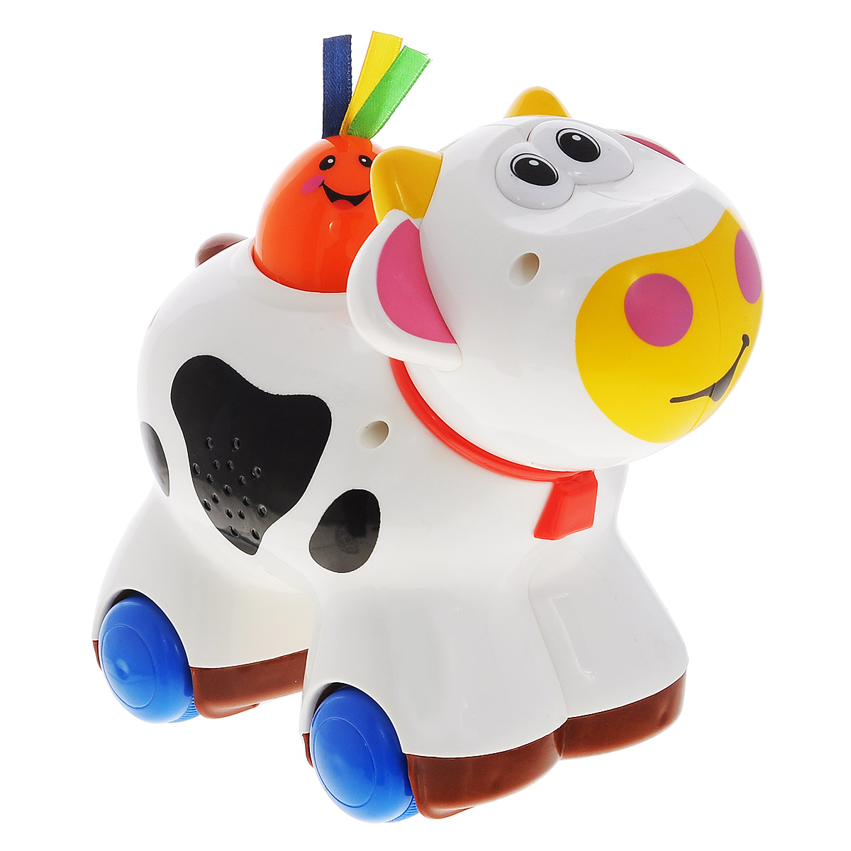 Kiddieland Игрушка-каталка Коровка Му-МуKID 045864 Kiddieland Игрушка-каталка Коровка Му-МуKID 045864Яркая игрушка-каталка Kiddieland Коровка Му-Му со звуковыми эффектами обязательно понравится малышу. Смешная и яркая игрушка-каталка развлечет малыша приятными мелодиями. При нажатии оранжевого персонажа на спине коровки игрушка едет сама, при этом звучат веселые мелодии и мычание. Также нажатием этого персонажа переключается звук. Голова игрушки поворачивается, при этом раздается забавный треск. Игрушка способствует развитию, мелкой моторики, цветовосприятия, воображения и творческого мышления. Рекомендуемый возраст: от 12 месяцев. Питание: 2 батарейки типа АА (входят в комплект).