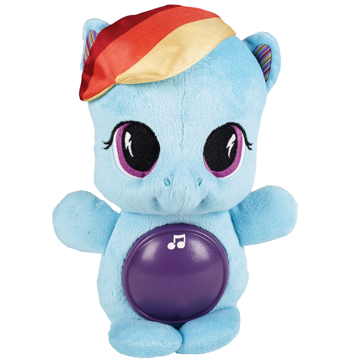 Playskool Мягкая озвученная игрушка My Little Pony: Пони Рейнбоу Дэш, 25 смB1652EU4 Playskool Мягкая озвученная игрушка My Little Pony: Пони Рейнбоу Дэш, 25 смB1652EU4Мягкая озвученная игрушка Playskool My Little Pony: Пони Рейнбоу Дэш станет чудесным подарком для вашей малышки! Она выполнена из безопасного материала в виде персонажа популярного мультфильма My Little Pony - симпатичной голубой пони-пегаса Радуги с очаровательными большими глазками, длинной радужной гривой и хвостом. Мягкая Пони поможет успокоить малыша и станет его лучшим другом. Пони Радуга Дэш очень приятна на ощупь, ее приятно держать в руках и спать с ней. Чтобы услышать колыбельную, просто нажмите на круг на животе пони. Данная модель способствует развитию воображения и тактильной чувствительности у детей. Ваш ребенок часами будет играть с моделью, придумывая различные истории. Порадуйте его таким замечательным подарком. Рекомендуется докупить 2 батарейки напряжением 1,5V типа АА (товар комплектуется демонстрационными).