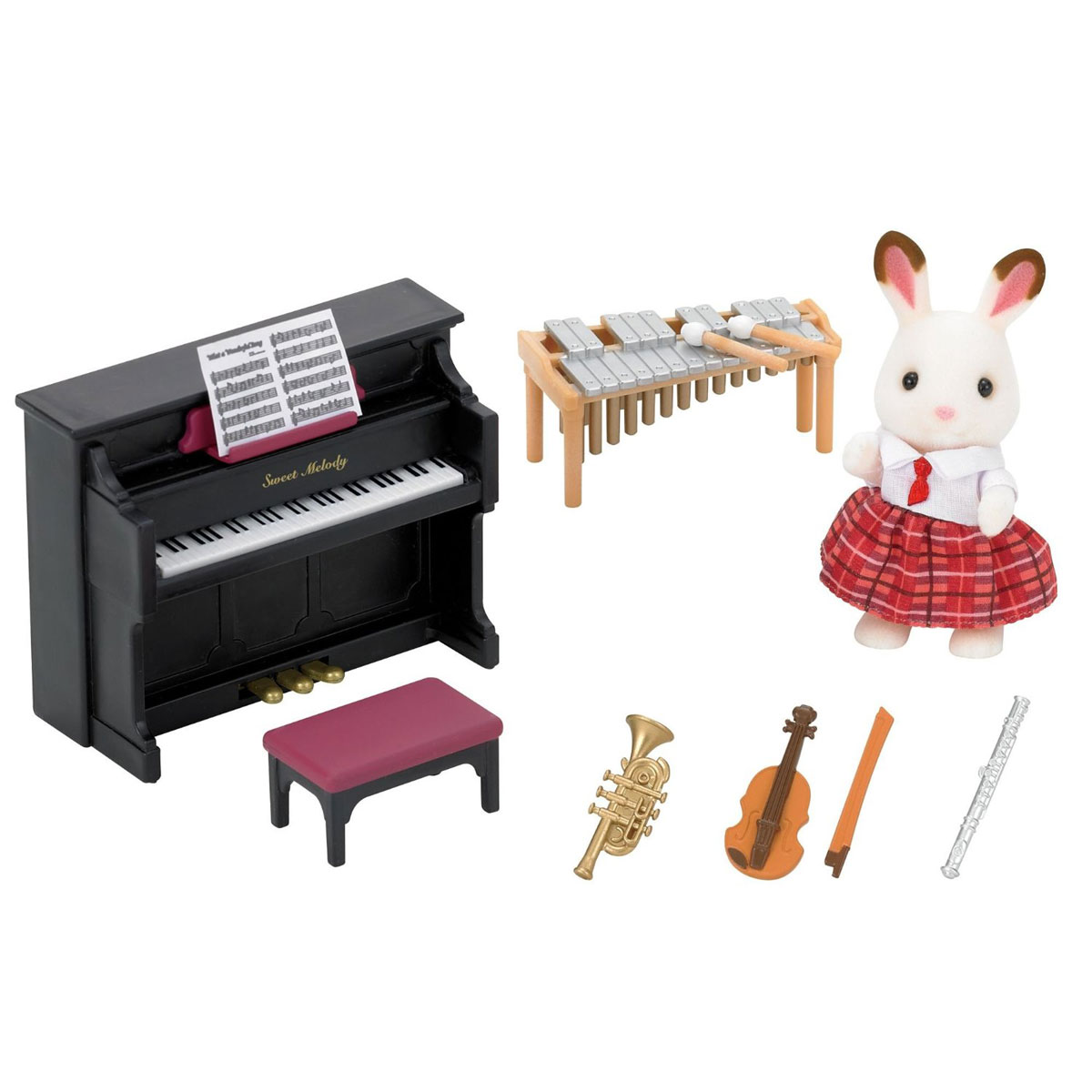 Sylvanian Families Игровой набор Школьный оркестр5106 Sylvanian Families Игровой набор Школьный оркестр5106Игровой набор Sylvanian Families Школьный оркестр станет самой интересной игрушкой для вашего ребенка. Ведь он тщательным образом продуман до мелочей. Здесь можно увидеть кролика Марию в школьной форме, скрипку со смычком, трубу, фортепиано, барабан, флейту и ноты. Это все настолько интересно и реалистично, что ребенок будет чувствовать себя, как будто он находится в настоящей музыкальной школе. Все детали набора выполнены из высококачественных и нетоксичных материалов. Этот прекрасный набор отлично подходит для ролевых и сюжетных игр. Компания Sylvanian Families была основана в 1985 году, в Японии. Sylvanian Families очень популярна в Европе и Азии и, за долгие годы существования, компания смогла добиться больших успехов. 3 года подряд в Англии бренд Sylvanian Families был признан Игрушкой Года. Сегодня у героев Sylvanian Families есть собственное шоу, полнометражный мультфильм и сеть ресторанов, работающая по всей Японии. Sylvanian Families - это целый мир...