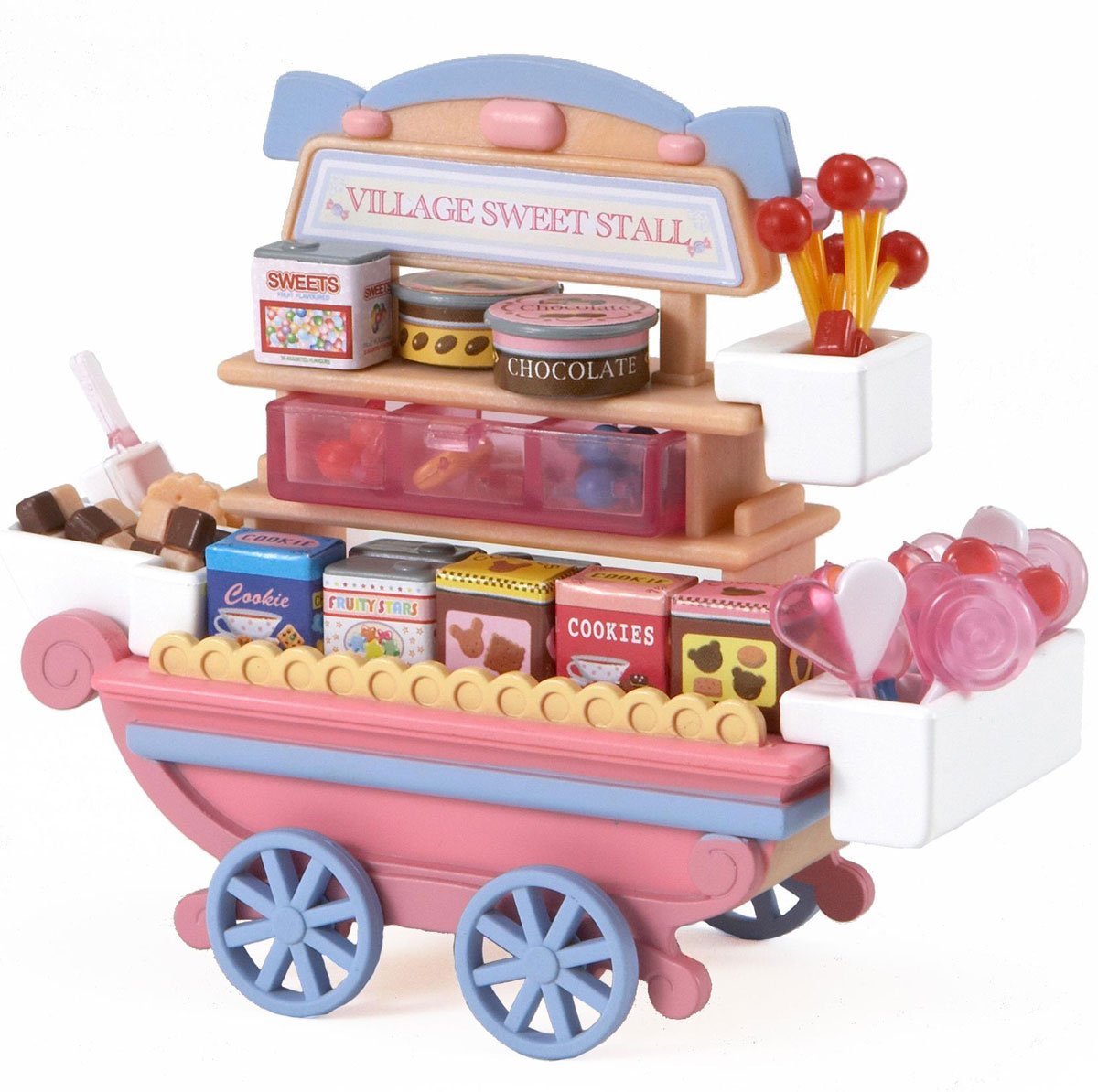 Sylvanian Families Игровой набор Тележка со сладостями2812 Sylvanian Families Игровой набор Тележка со сладостями2812Игровой набор Sylvanian Families Тележка со сладостями привлечет внимание вашей малышки и не позволит ей скучать. Набор включает в себя передвижную тележку на вращающихся колесах, сладости на любой вкус: печенье, леденцы, конфеты, мармелад, а также много разноцветных коробочек с надписями. Ваша малышка будет часами играть с набором, придумывая различные истории. Sylvanian Families - это целый мир маленьких жителей, объединенных общей легендой. Жители страны Sylvanian Families - это кролики, белки, медведи, лисы и многие другие. У каждого из них есть дом, в котором есть все необходимое для счастливой жизни. В городе, где живут герои, есть школа, больница, рынок, пекарня, детский сад и множество других полезных объектов. Жители этой страны живут семьями, в каждой из которой есть дети. В домах Sylvanian Families царит уют и гармония. Домашние животные радуют хозяев. Здесь продумана каждая мелочь, от одежды до мебели и аксессуаров. Характеристики:...