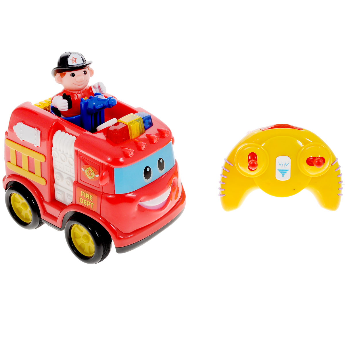 Kiddieland Развивающая игрушка Пожарная машина. KID 042929KID 042929 Kiddieland Развивающая игрушка Пожарная машина. KID 042929KID 042929Развивающая игрушка Kiddieland Пожарная машина обязательно понравится малышу. Эта яркая забавная игрушка на пульте дистанционного управления привлечет внимание любого мальчишки, ведь она издает разные звуки и мигает огоньками, двигается вперед, назад, влево и вправо. На кабине машины есть несколько кнопок, нажимая которые можно услышать рев мотора и пожарную сирену. Игрушка развивает мелкую моторику, мышление, зрительное и звуковое восприятие, повышает двигательную активность малышей. Рекомендуемый возраст: от 18 месяцев. Питание: 4 батарейки типа АА, 3 батарейки типа ААА (входят в комплект).
