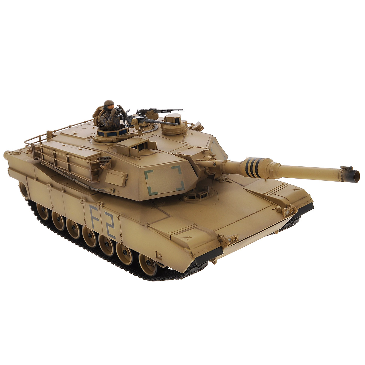 VSP Танк на радиоуправлении US M1A2 Abrams628432 VSP Танк на радиоуправлении US M1A2 Abrams628432Радиоуправляемый танк VSP US M1A2 Abrams - это реалистичная коллекционная модель в масштабе 1/24. Она представляет собой уменьшенную копию американского основного танка, известного как M1 Абрамс. Эта модель серийно выпускается с 1980 года и стоит на вооружении армии и морской пехоты различных стран (США, Саудовская Аравия, Кувейт, Австралия). Пульт управления работает на частоте 2,4 ГГц и оснащен светодиодной подсветкой голубого цвета. Система Airsoft обеспечивает постоянное движение танка и стрельбу из пневматической пушки. Данная модель может стрелять мягкими (пневматическими) BB шариками, поэтому имеет возрастное ограничение от 14 лет. Благодаря работе на частоте 2,4 ГГц танк будет легко сопрягаться с пультом управления. Новые электронные схемы, примененные в этом пульте, позволяют принимать участие в игровых сражениях одновременно 16 танкам. Радиус управления заметно увеличился и составляет 40-50 метров на улице и 25-30 метров внутри ...