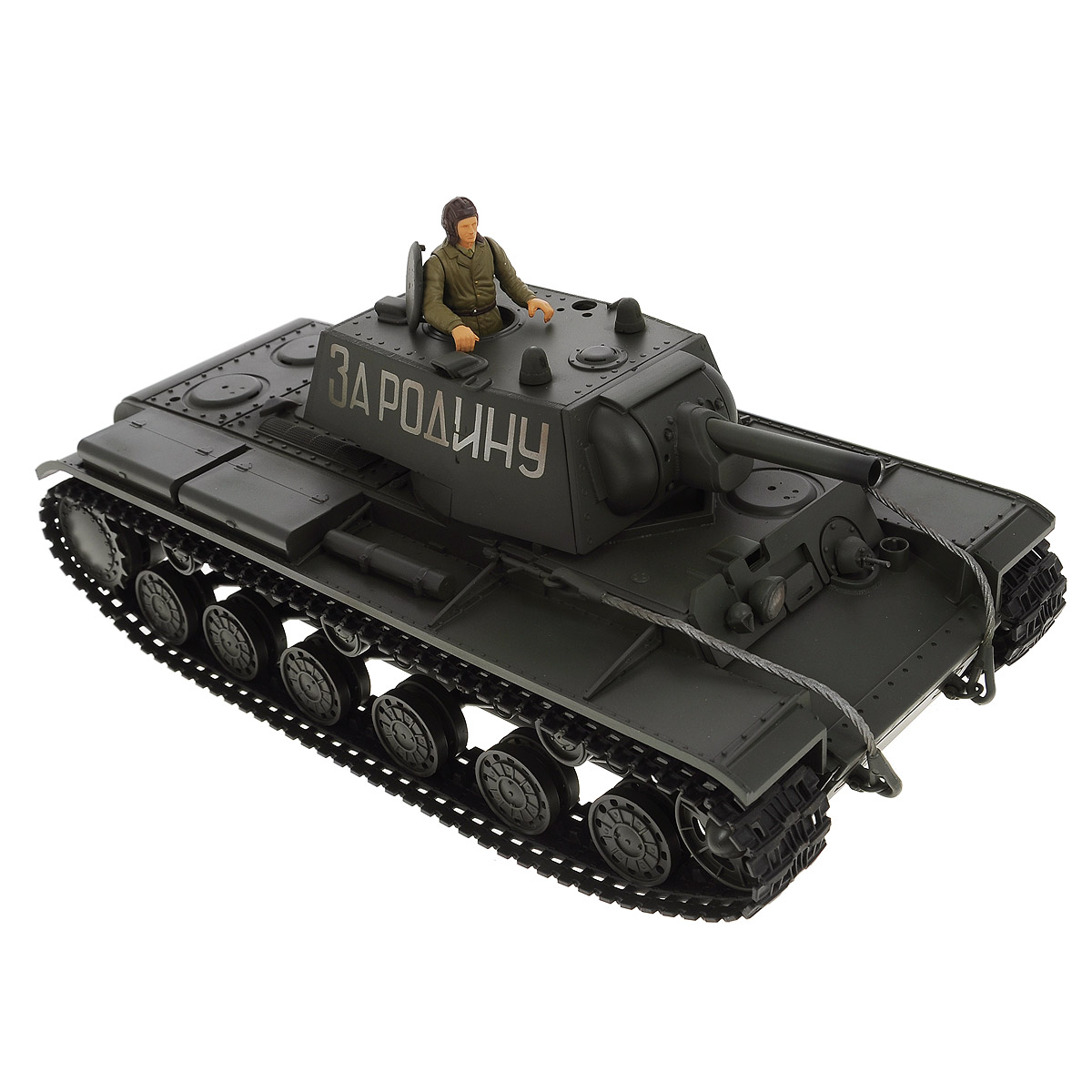 VSP Танк на радиоуправлении Soviet Red Army KV-1628433 VSP Танк на радиоуправлении Soviet Red Army KV-1628433Радиоуправляемый танк VSP Soviet Red Army KV-1 - это реалистичная коллекционная модель в масштабе 1/24. Она представляет собой уменьшенную копию советского тяжелого танка времен Второй мировой войны, известного как КВ-1 (Клим Ворошилов). Эта модель танка производилась в 1939 - 1942-х годах, участвовала в Советско-Финской войне, и обладала мощной защитой для своего времени. Пульт управления работает на частоте 2,4 ГГц и оснащен светодиодной подсветкой голубого цвета. Система Airsoft обеспечивает постоянное движение танка и стрельбу из пневматической пушки. Данная модель может стрелять мягкими (пневматическими) BB шариками, поэтому имеет возрастное ограничение от 14 лет. Благодаря работе на частоте 2,4 ГГц танк будет легко сопрягаться с пультом управления. Новые электронные схемы, примененные в этом пульте, позволяют принимать участие в игровых сражениях одновременно 16 танкам. Радиус управления заметно увеличился и составляет 40-50 метров на...