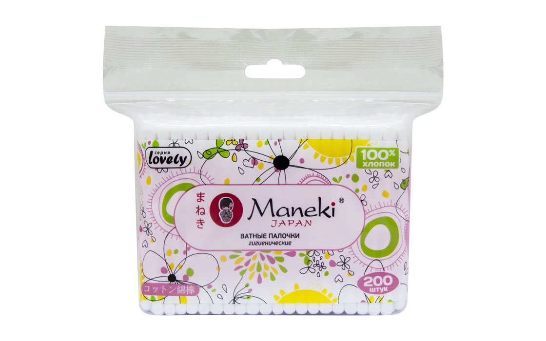 Maneki Палочки ватные гигиен. Lovely, с розовым пластиковым стиком, в zip-пакете, 200 шт.CB920 Maneki Палочки ватные гигиен. Lovely, с розовым пластиковым стиком, в zip-пакете, 200 шт.CB920Палочки ватные гигиенические с розовым пластиковым стиком в упаковке с zip-замком. Идеально подходят для гигиенических и косметических целей. Оригинальный дизайн упаковки, в упаковке 200 палочек из 100% хлопка.