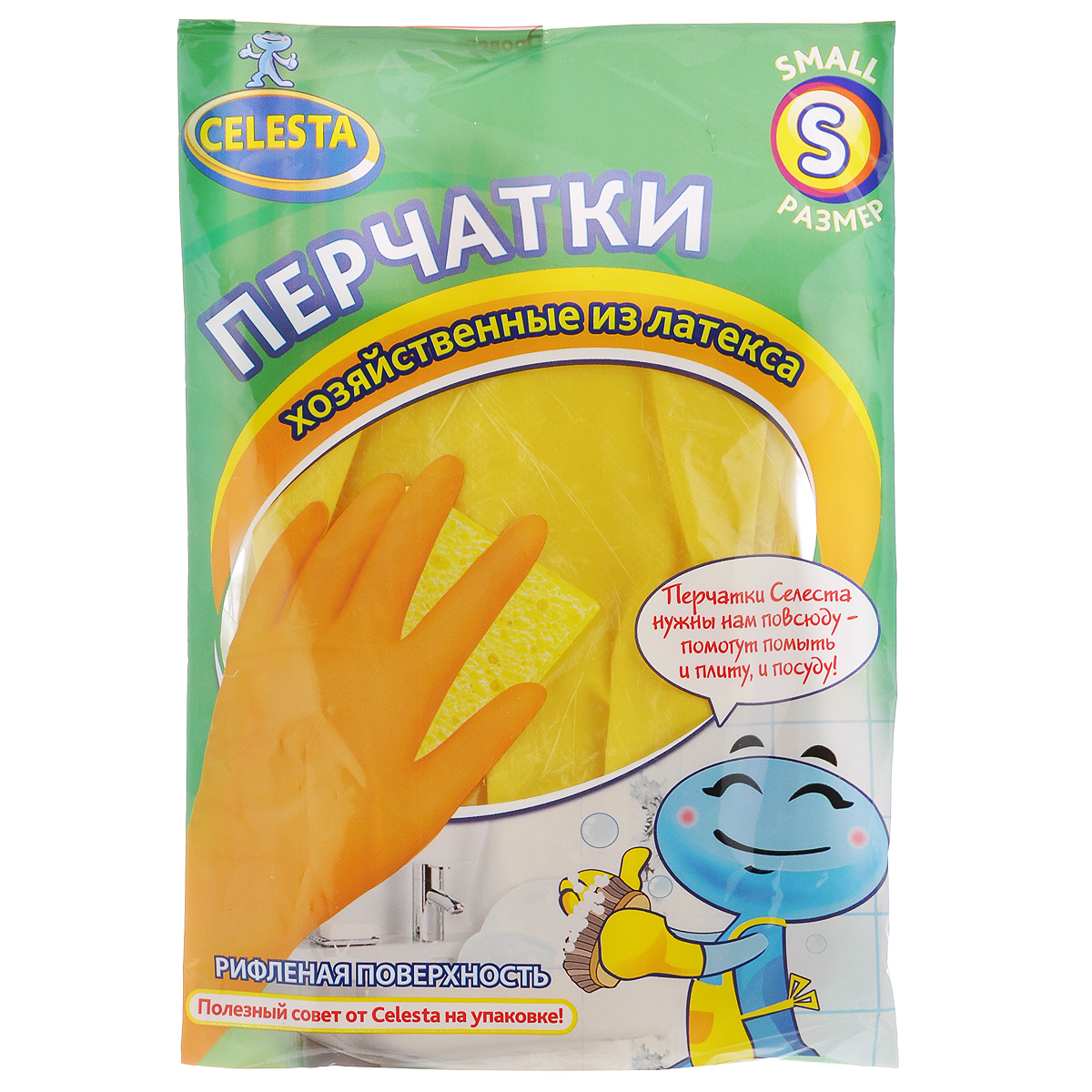 Перчатки хозяйственные Celesta, цвет: желтый. Размер S558 S_желтый Перчатки хозяйственные Celesta, цвет: желтый. Размер S558 S_желтыйУниверсальные перчатки Celesta произведены из высококачественного латекса, рифленая поверхность позволяет удерживать мокрые предметы. Перчатки подходят для различных видов домашних работ. Перчатки эластичны, хорошо облегают руку.