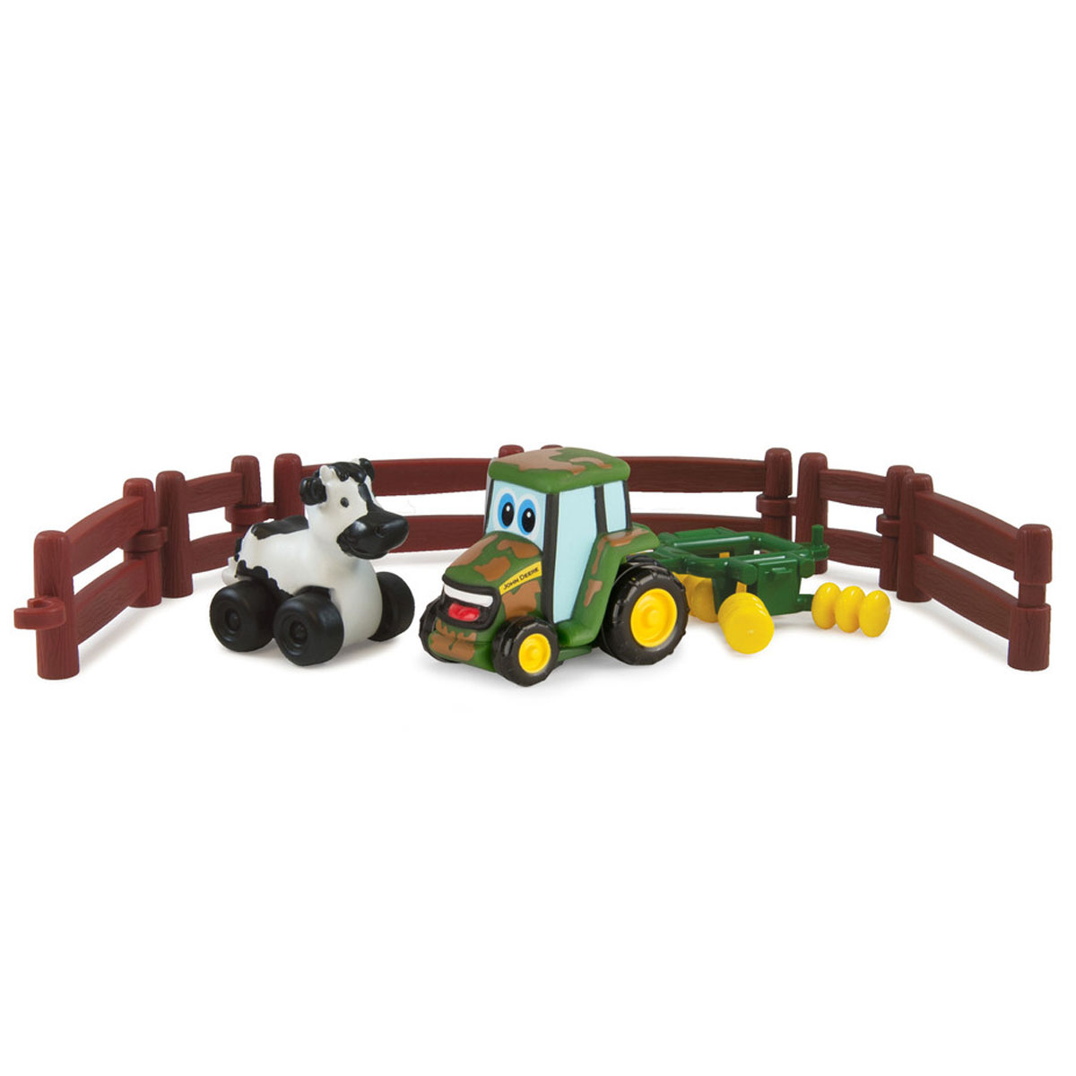 Tomy Игровой набор Приключения трактора Джонни и его друзей на ферме. Корова37722RU Tomy Игровой набор Приключения трактора Джонни и его друзей на ферме. Корова37722RUИгровой набор Tomy Приключения трактора Джонни и его друзей на ферме несомненно понравится вашему ребенку и поможет обеспечить увлекательный досуг. Набор включает трактор, прицеп, корову на колесиках и 6 элементов забора. Прицеп можно присоединить как к корове, так и к трактору. Предметы выполнены из высококачественного пластика и поставляются в фирменной упаковке. Ваш ребенок будет часами играть с этим игровым набором, придумывая различные истории. Порадуйте его таким интересным набором!