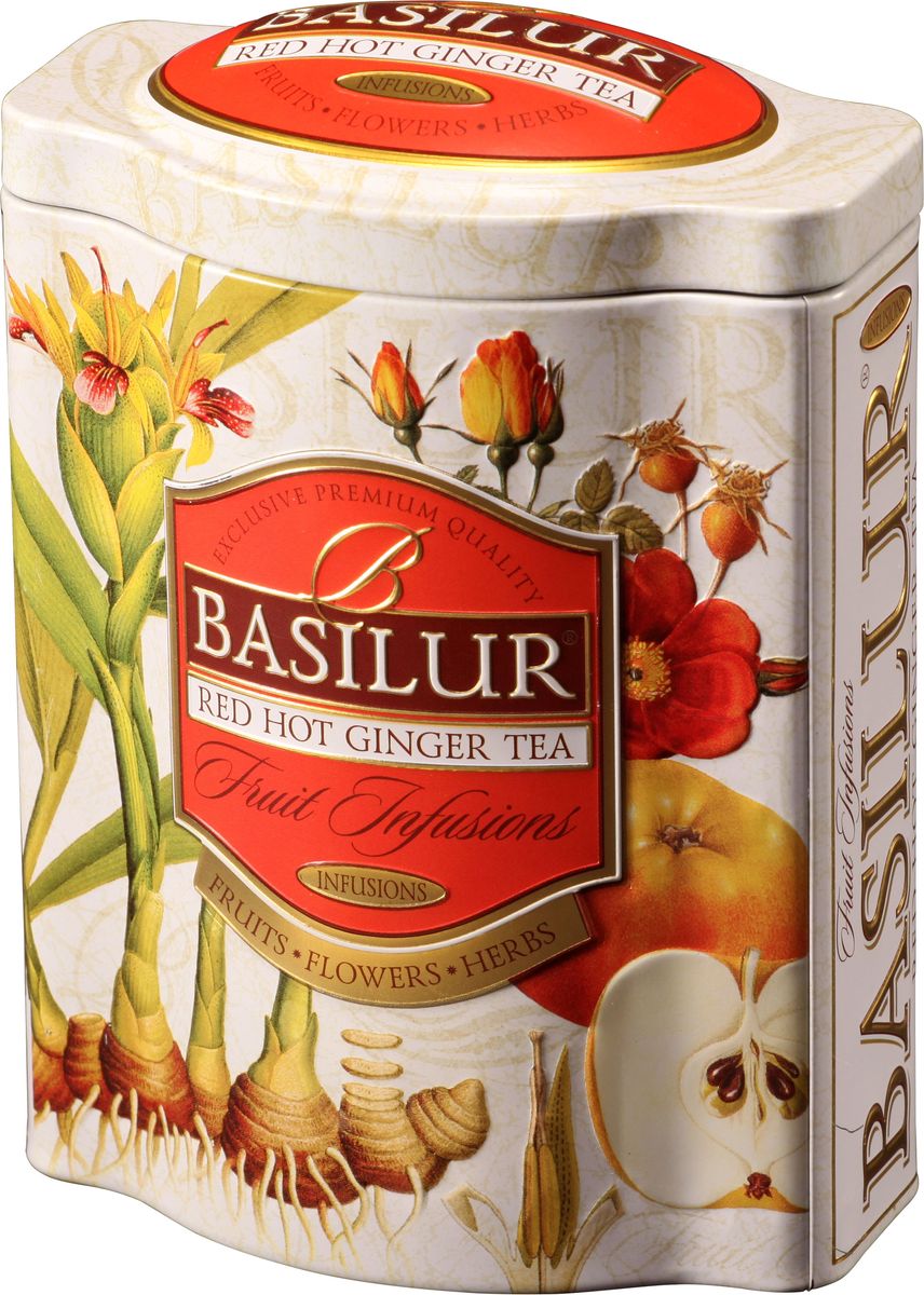 Basilur Red Hot Ginger фруктовый листовой чай, 100 г (жестяная банка)70528-00 Basilur Red Hot Ginger фруктовый листовой чай, 100 г (жестяная банка)70528-00Фруктовый чай Basilur Red Hot Ginger с кусочками яблока и папайи, гибискусом, шиповником, имбирем, цедрой апельсина. Насладитесь восхитительными азиатскими ароматами с Basilur Пряный имбирь. Великолепное сочетание имбиря, яблока, пикантной апельсиновой корки и других компонентов чая, которые обеспечат вас дополнительной энергией. Чай - природный источник энергии, который необходимо употреблять в горячем или холодном виде, идеально подходит для любого времени суток.