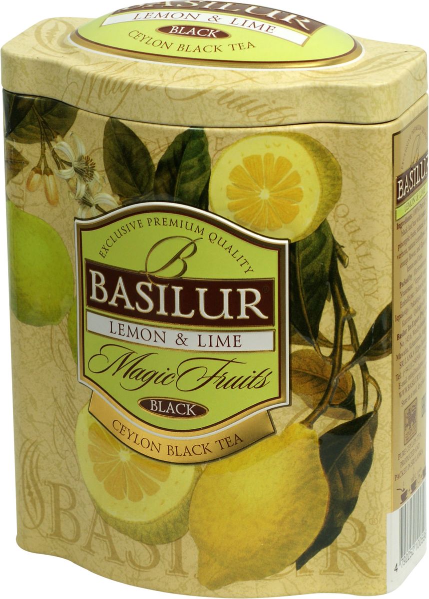 Basilur Lemon and Lime черный листовой чай, 100 г (жестяная банка)70228-02 Basilur Lemon and Lime черный листовой чай, 100 г (жестяная банка)70228-02Чёрный цейлонский байховый листовой чай Basilur Lemon and Lime с кусочками ананаса, лепестками лимонной вербены, василька и апельсина и ароматами лимона и лайма прекрасно освежит и подарит хорошее настроение в течение всего дня. Лимон и лайм, великолепный купаж элитных сортов чёрного высокогорного цейлонского чая, дополненный их свежим, лёгким ароматом, создает неповторимый вкус этого чая, оставляющий нежное и мягкое послевкусие.