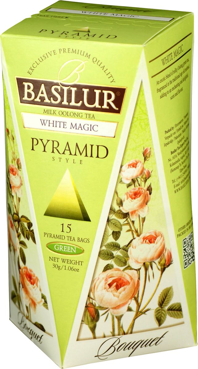 Basilur White Magic зеленый чай в пакетиках, 15 шт70667-00 Basilur White Magic зеленый чай в пакетиках, 15 шт70667-00Чай зелёный китайский байховый мелколистовой Basilur White Magic в пирамидках с молочным ароматом. Чай Basilur White Magic - это уникальное сочетание молочного зелёного чая улун (Oolong), который составляет основу старинной традиционной рецептуры приготовления напитка восхитительного вкуса и аромата.