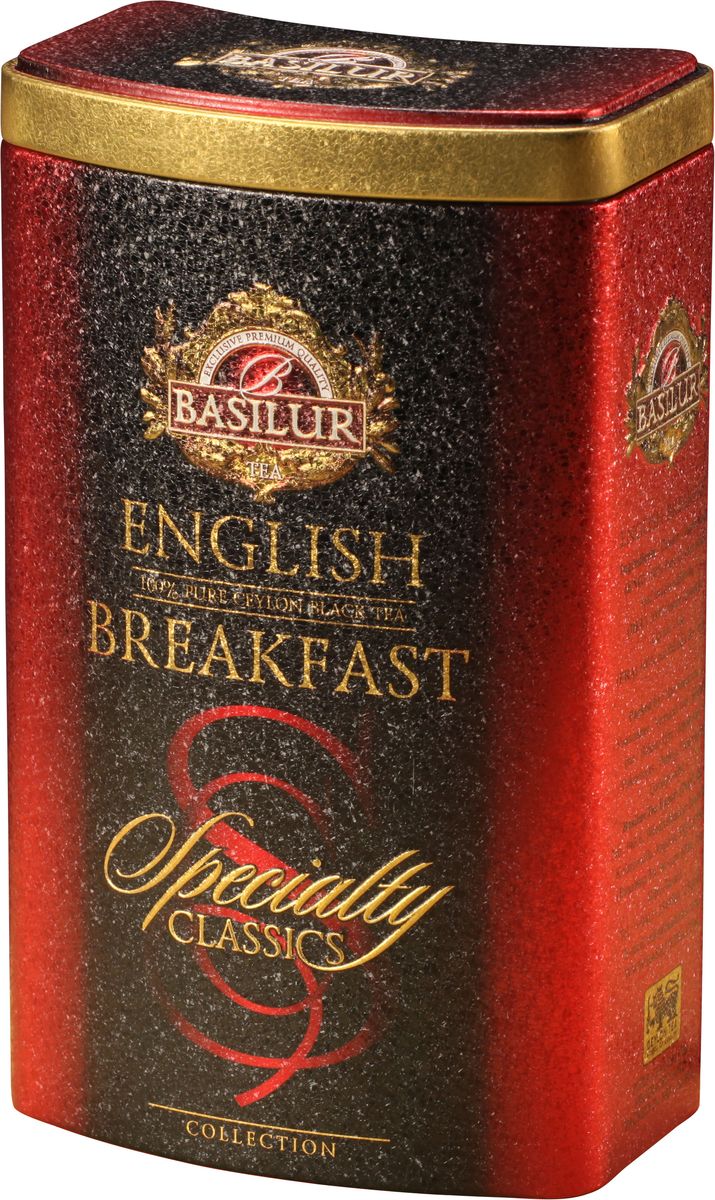 Basilur English Breakfast черный листовой чай, 100 г (жестяная банка)70290-01 Basilur English Breakfast черный листовой чай, 100 г (жестяная банка)70290-01Basilur English Breakfast - черный байховый листовой чай. Насыщенный, крепкий и богатый вкус черного чая хорошо сочетается с молоком и сахаром, в стиле, который традиционно ассоциируется с настоящим английским завтраком.