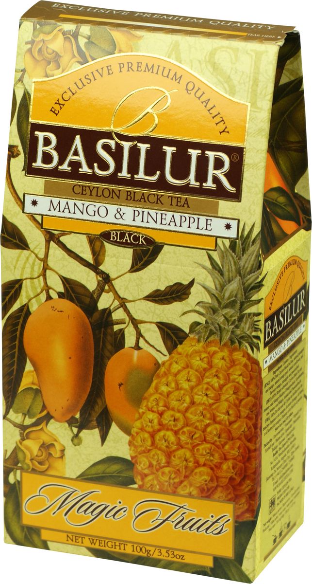 Basilur Mango and Pineapple черный листовой чай, 100 г70535-00 Basilur Mango and Pineapple черный листовой чай, 100 г70535-00Чай чёрный цейлонский байховый листовой Basilur Mango and Pineapple с кусочками ананаса и манго, цедрой апельсина, лепестками васильков и ароматами манго, ананаса и маракуйи. Экзотические ароматы сладкого манго и сочного ананаса в сочетании с лучшим листовым цейлонским чёрным чаем создают ощущение бесконечного путешествия по тропическому раю. Чай Basilur Манго и ананас насыщен ароматами солнечных тропиков.