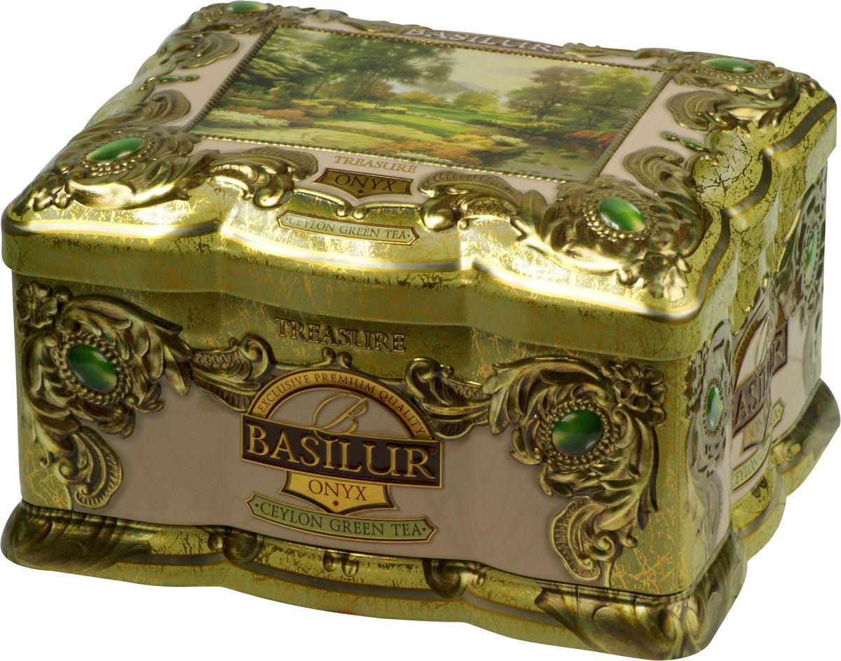 Basilur Onyx зеленый листовой чай, 100 г (жестяная банка)70998-00 Basilur Onyx зеленый листовой чай, 100 г (жестяная банка)70998-00Зелёный цейлонский байховый листовой чай Basilur Onyx с кусочками ананаса, лепестками цветов и ароматами манго, маракуйи и лайма напомнит вам об отпуске в жарких странах! Красивая шкатулка с чаем несомненно найдет свое место у вас дома, украсив любое чаепитие. Вы можете преподнести ее как подарок по любому торжественному поводу, нарядная упаковка и великолепное содержимое не оставят равнодушным никого!