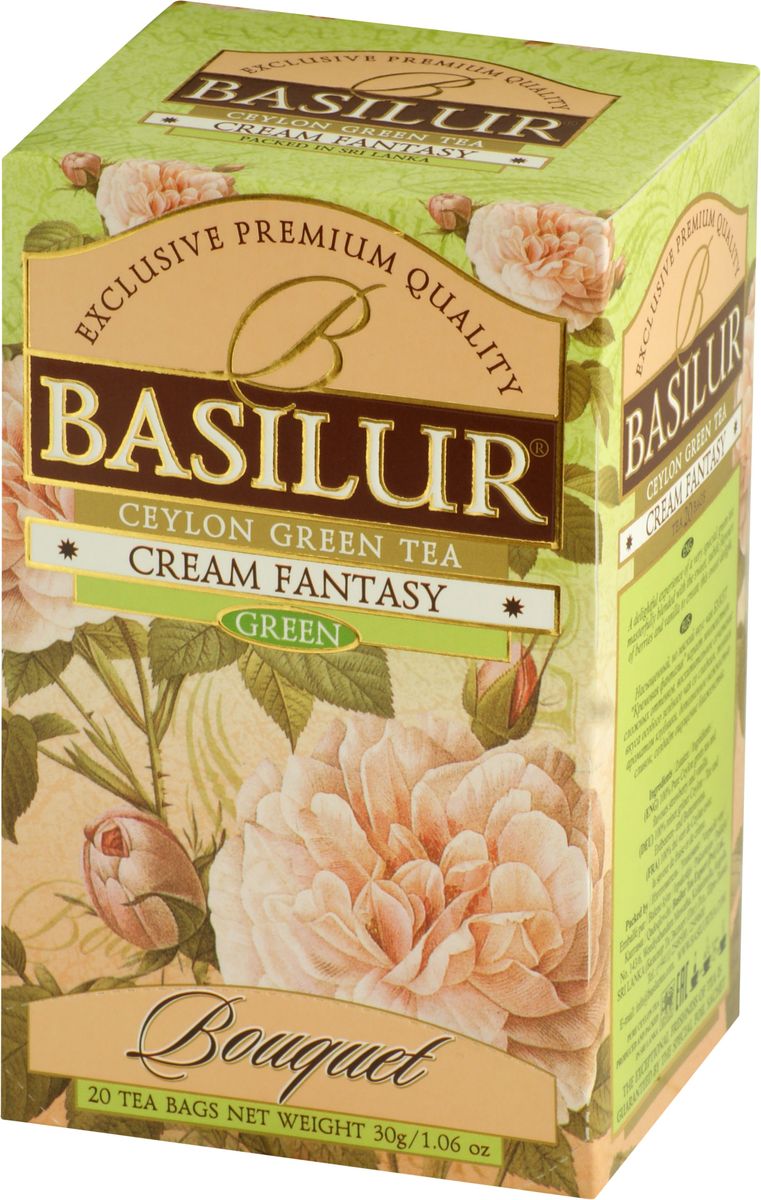 Basilur Cream Fantasy зеленый чай в пакетиках, 20 шт70153-00 Basilur Cream Fantasy зеленый чай в пакетиках, 20 шт70153-00Basilur Cream Fantasy зеленый байховый мелколистовой чай с ароматами клубники и ванили. Насыщенный, но мягкий вкус этого чая играет множеством сложных оттенков, восхитительное сочетание вкуса особого зелёного чая со сладким, тонким ароматом клубники, дополненное нежностью ванили, создаёт ощущение блаженства.