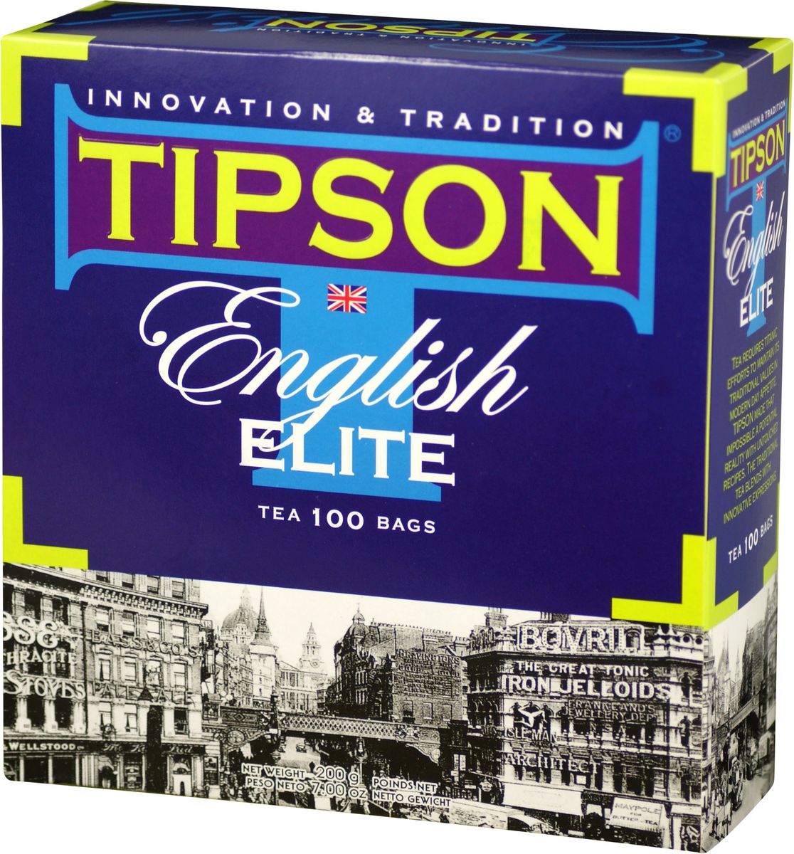 Tipson English Elite черный чай в пакетиках, 100 шт80012-00 Tipson English Elite черный чай в пакетиках, 100 шт80012-00Чай чёрный цейлонский байховый мелколистовой Tipson English Elite с ароматом бергамота в пакетиках с ярлычками для разовой заварки. Этот элитный чай с лёгким оттенком бергамота создан в лучших английских традициях. Он способствует отдыху, пробуждает вдохновение и дарит моменты наслаждения.