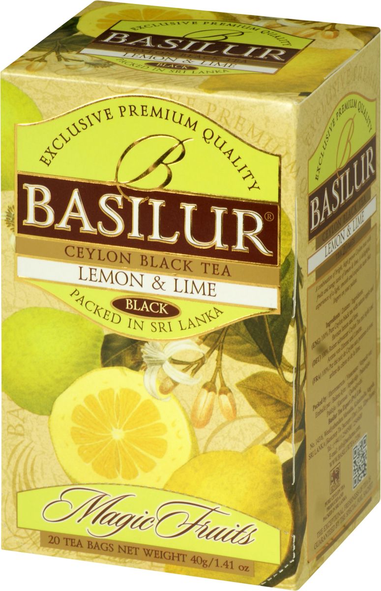 Basilur Lemon and Lime черный чай в пакетиках, 20 шт70180-00 Basilur Lemon and Lime черный чай в пакетиках, 20 шт70180-00Чай чёрный цейлонский байховый мелколистовой Basilur Lemon and Lime с яблоком и ароматами лимона и лайма в пакетиках с ярлычками для разовой заварки. Великолепный купаж элитных сортов чёрного высокогорного цейлонского чая, дополненный свежим, лёгким ароматом лимона и лайма, создает неповторимый вкус Basilur Lemon & Lime, оставляющий нежное и мягкое послевкусие.