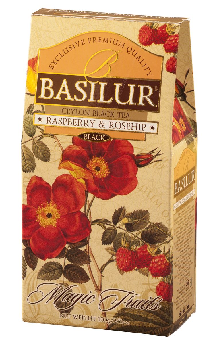 Basilur Raspberry and Rosehip черный листовой чай, 100 г70190-00 Basilur Raspberry and Rosehip черный листовой чай, 100 г70190-00Чай чёрный цейлонский байховый листовой Basilur Raspberry and Rosehip с кусочками малины, папайи и шиповника, лепестками календулы и василька и ароматом малины. Малина и шиповник - выразительная, яркая композиция лучших сортов чёрного цейлонского чая и натуральных ягод малины и плодов шиповника, делает Basilur Raspberry and Rosehip не только приятным, но и полезным для здоровья.