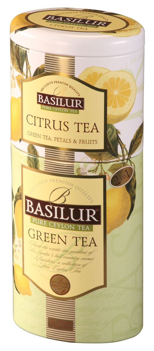Basilur Green Tea - Citrus Tea зеленый листовой чай, 125 г (жестяная банка)70238-00 Basilur Green Tea - Citrus Tea зеленый листовой чай, 125 г (жестяная банка)70238-00Зелёный цейлонский байховый листовой чай Basilur Citrus Tea с кусочками папайи и ананаса, лепестками календулы, розы и ароматом лимона прекрасно освежит и напомнит о лете. Подарочная упаковка несомненно станет украшением вашего дома!