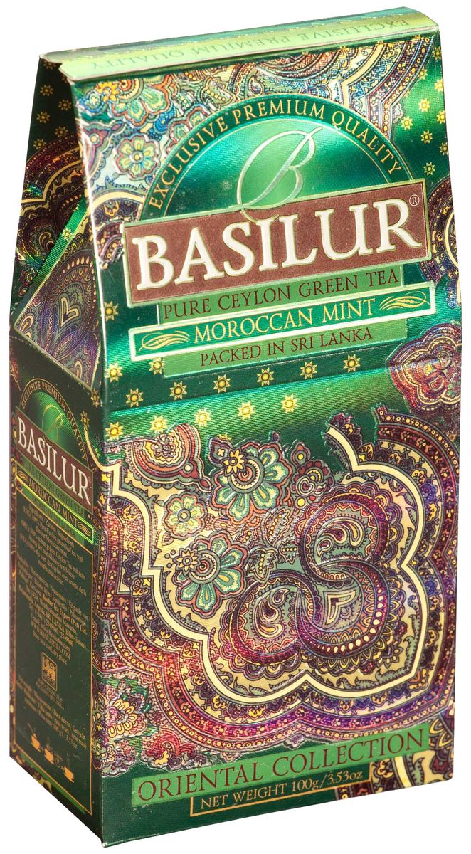 Basilur Moroccan Mint зеленый листовой чай, 100 г70427-00 Basilur Moroccan Mint зеленый листовой чай, 100 г70427-00Чай зелёный цейлонский байховый листовой Basilur Moroccan Mint с листьями мяты и ароматом марокканской мяты. Очень популярный на Востоке зеленый чай с ароматом марокканской мяты подарит вам свежесть, бодрость и энергию на целый день.
