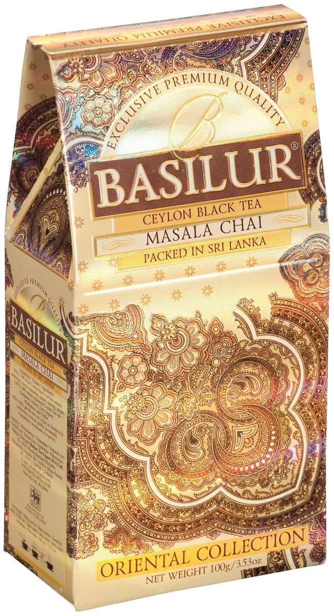 Basilur Masala Chai черный листовой чай, 100 г70429-00 Basilur Masala Chai черный листовой чай, 100 г70429-00Чай чёрный цейлонский байховый листовой Basilur Masala Chai с пряностями: кардамон, гвоздика, корица, имбирь, мускатный орех и перец. Традиционный индийский рецепт черного чая с натуральными пряностями - кардамоном, корицей, мускатным орехом и имбирем - познакомит вас с таинственным миром древнего Востока. Рекомендуется пить с молоком.