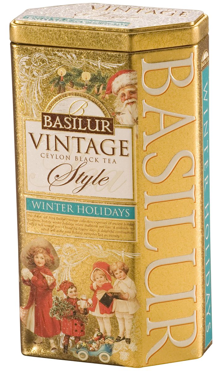 Basilur Winter holidays черный листовой чай, 100 г (жестяная банка)70499-00 Basilur Winter holidays черный листовой чай, 100 г (жестяная банка)70499-00Классический чай Basilur Winter holidays специально создан для новогодних праздников, когда близкие люди собираются вместе и дарят подарки друг другу. Уникальная упаковка чая, оформленная в винтажном стиле, станет лучшим подарком, а яркий аромат цедры и цветков апельсина с кусочками вишни наполнит праздничным настроением ваше сердце и душу!
