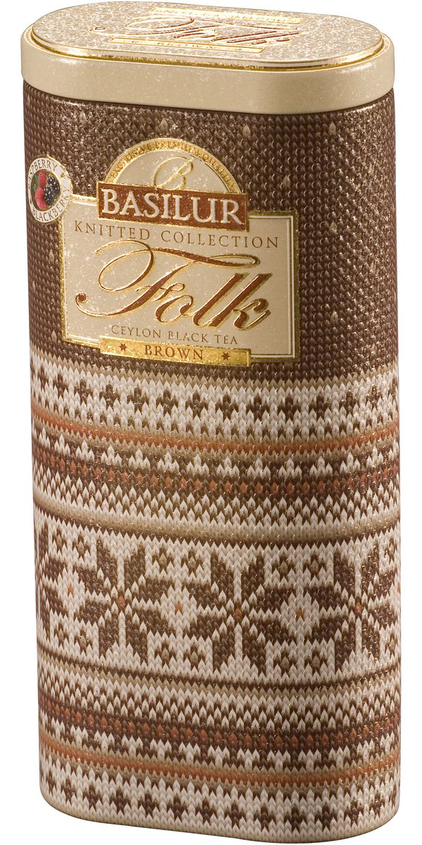 Basilur Folk Brown черный листовой чай, 100 г (жестяная банка)70495-00 Basilur Folk Brown черный листовой чай, 100 г (жестяная банка)70495-00Чёрный цейлонский байховый листовой чай Basilur Folk Brown с кусочками клубники и папайи, лепестками амаранта и ароматами малины и ежевики подарит вам напоминание о летней ягодной поляне. Зимним вечером этот чай прекрасно согреет и поднимет настроение, а в летнюю жару прекрасно освежит и взбодрит. Подарочная упаковка с вязаным узором порадует глаз и украсит любое чаепитие!