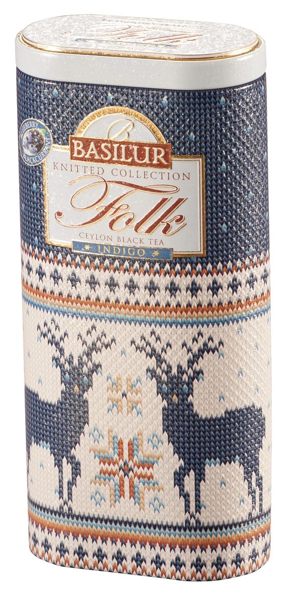Basilur Folk Indigo черный листовой чай, 100 г (жестяная банка)70516-00 Basilur Folk Indigo черный листовой чай, 100 г (жестяная банка)70516-00Самые заветные мечты посещают нас зимой. Как приятно укутаться в любимый свитер и с ароматной чашкой чая любоваться снежной вьюгой за окном. Чай Basilur Folk Indigo создаст атмосферу уюта и бесспорно настоящий цейлонский черный чай с ароматом свежих ягод смородины и черники станет отличным новогодним подарком.