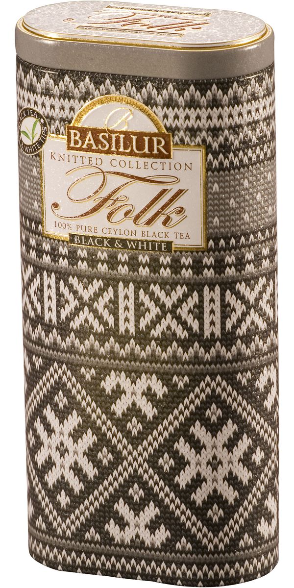 Basilur Folk BlacknWhite черный листовой чай, 100 г (жестяная банка)70538-00 Basilur Folk BlacknWhite черный листовой чай, 100 г (жестяная банка)70538-00Чёрный цейлонский байховый листовой чай Basilur Folk BlacknWhite с типсами, которые являются отличительным признаком высокого качества чая класса премиум. Два аккуратно скрученных листка и почка при заваривании создают неповторимый медовый аромат и тонкий нежный вкус.