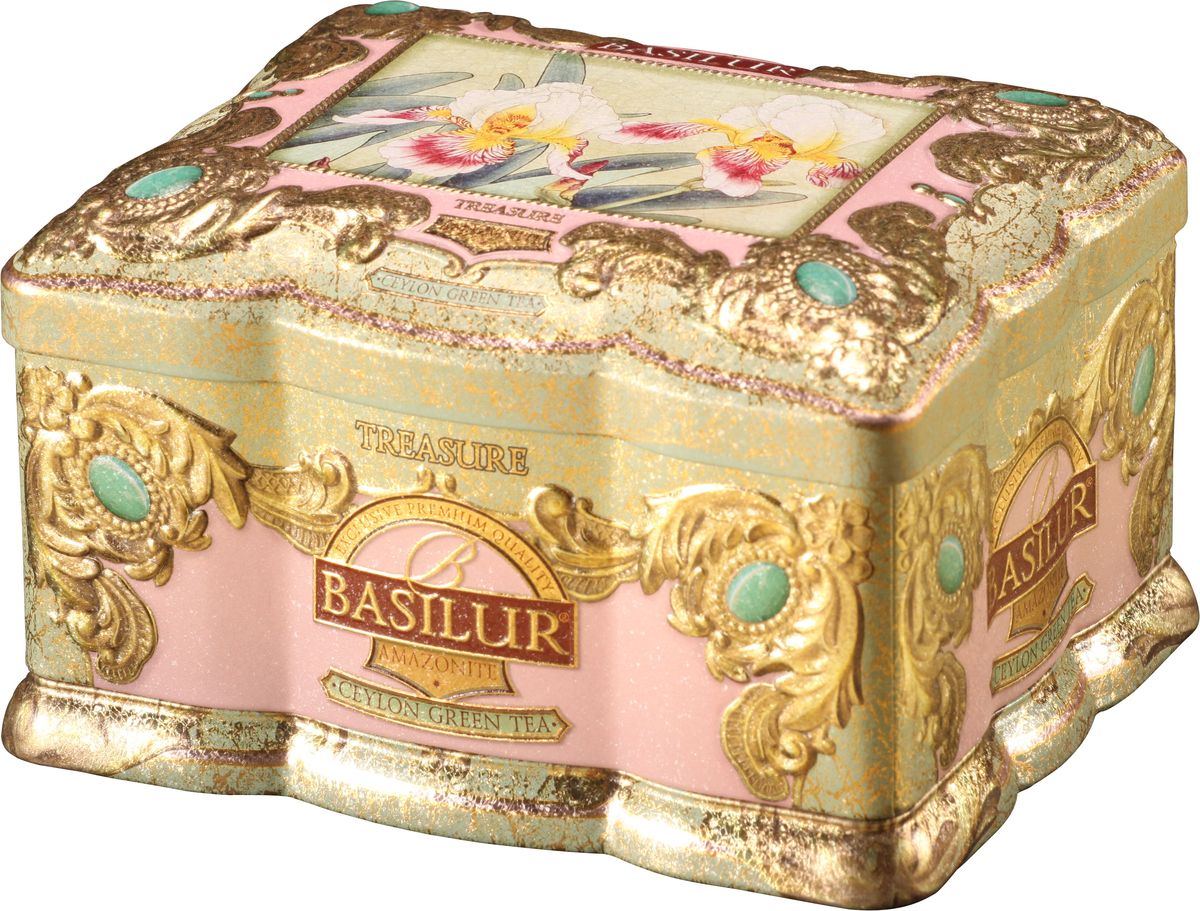 Basilur Amazonite зеленый листовой чай, 100 г (жестяная банка)70645-00 Basilur Amazonite зеленый листовой чай, 100 г (жестяная банка)70645-00Basilur Amazonite – ценный чай, который станет настоящим украшением кухни. Байховый зеленый листовой цейлонский чай смешан с лепестками цветов и ароматизирован малиной и тюльпанами. Упаковка с чаем находится в жестяной шкатулке с красивым и ярким дизайном. Basilur Amazonite подарит вам и вашим близким возможность провести вечер за чашечкой прекрасного чая.
