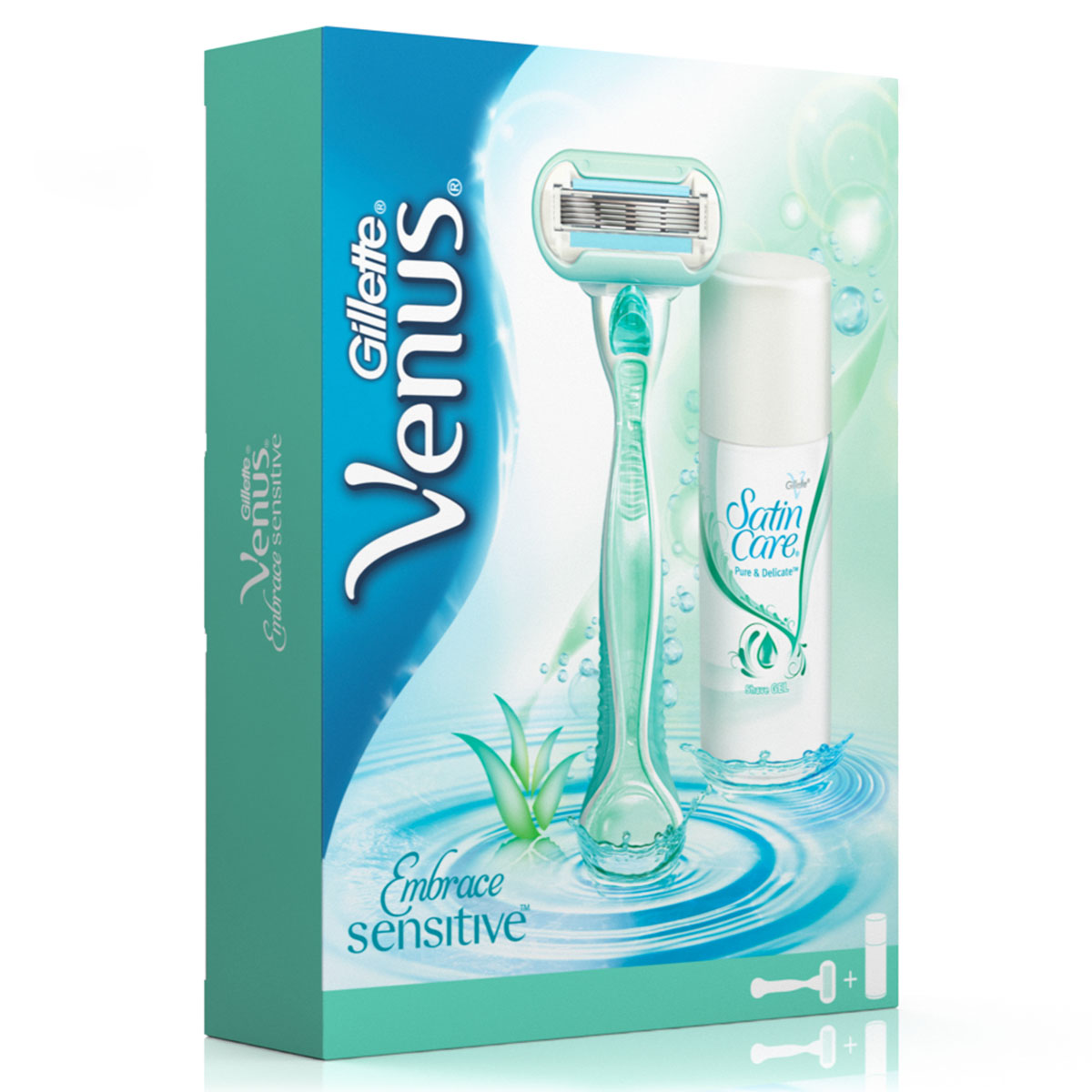 Venus Embrace Sensitive Подарочный набор (Бритва Venus Embrace Sensitive + Гель для бритья Satin Care 75 мл)VNS-81528472 Venus Embrace Sensitive Подарочный набор (Бритва Venus Embrace Sensitive + Гель для бритья Satin Care 75 мл)VNS-81528472Идеальный выбор для чувствительной кожи. Состав подарочного набора: Бритва Venus Embrace Sensitive + Гель для бритья Satin Care Pure & Delicate (75 мл). Характеристики продукта – Бритва Venus Embrace Sensitive: - 5 лезвий для потрясающей гладкости кожи еще дольше (по сравнению с Venus Classic); - Увлажняющая лента с экстрактом алоэ смазывает и успокаивает кожу. Содержит в 8 раз больше смазывающих компонентов, чем Venus Classic. - Эгрономичная ручка из эластомера обеспечивает полный контроль даже в воде; Характеристики продукта - Гель для бритья Satin Care Pure & Delicate: - Не содержит красителей и отдушек. Специально разработан для чувствительной кожи. - Увлажняет кожу и размягчает волоски, снижая их сопротивляемость. - Создает защитный слой на коже, облегчая скольжение бритвы – нет порезов. Venus. Почувствуй себя Богиней.