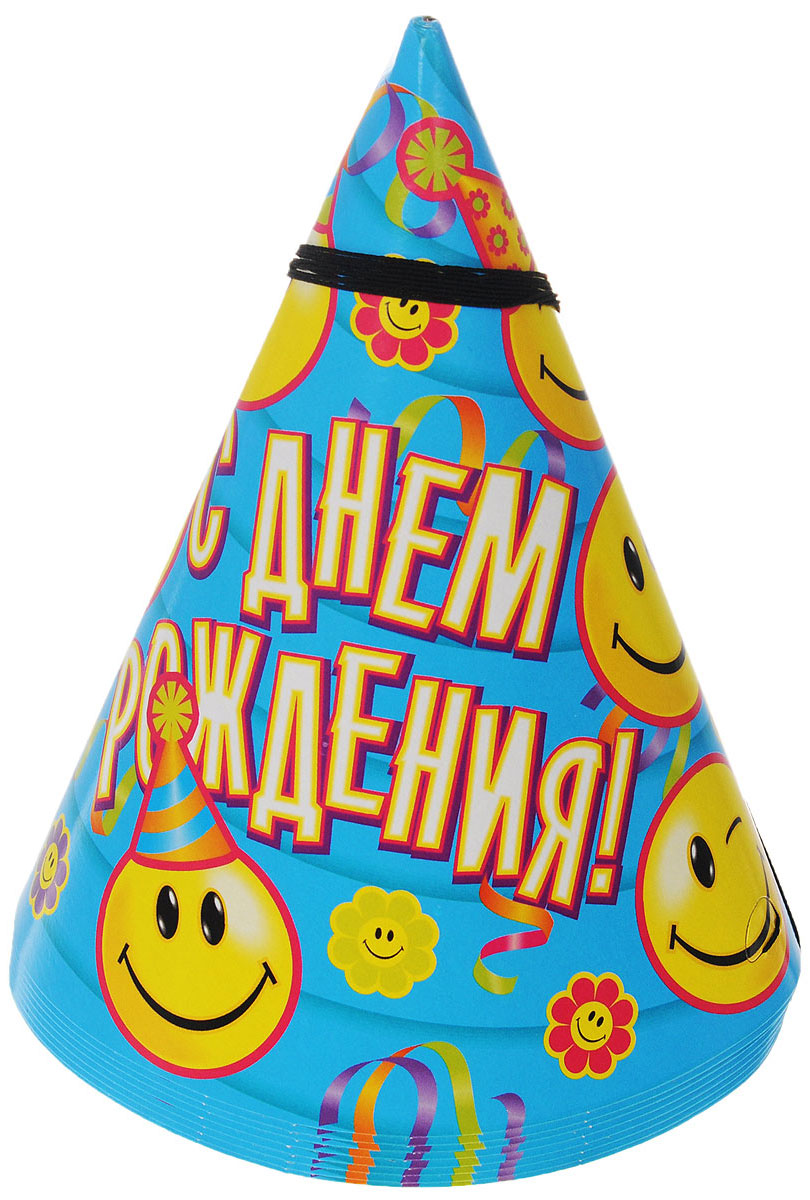 Веселая затея Колпак С днем рождения: Улыбки, 8 шт1501-0404 Веселая затея Колпак С днем рождения: Улыбки, 8 шт1501-0404Колпак Веселая затея С днем рождения: Улыбки развеселит вас и ваших друзей в праздничный день. Колпак выполнен из картона ярких цветов. Оформлен надписью С днем рождения и изображениями веселых смайликов. Имеет резинку для надежного крепления на подбородке. Порадуйте себя и родных, дарите подарки и хорошее настроение! Почувствуйте волшебные минуты ожидания праздника, создайте праздничное настроение вашим дорогим и близким! В комплекте 8 колпаков.