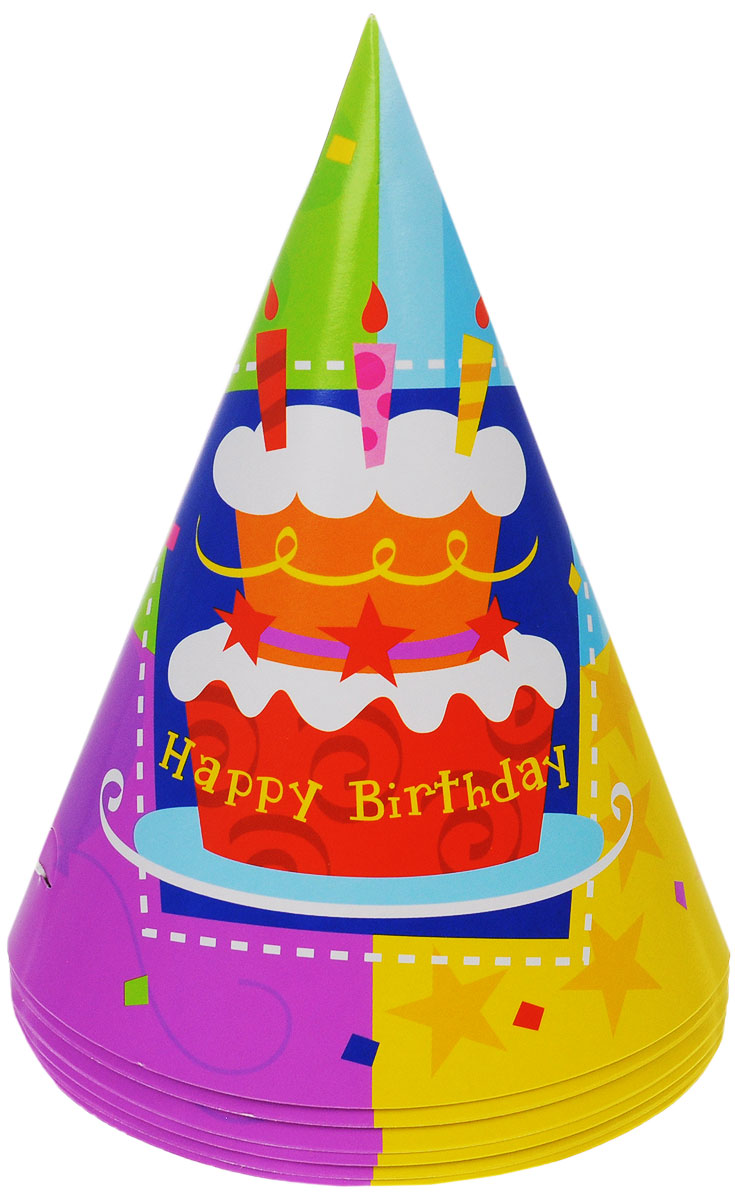 Веселая затея Колпак Торт Happy Birthday, 6 шт1501-1149 Веселая затея Колпак Торт Happy Birthday, 6 шт1501-1149Колпак Веселая затея Торт Happy Birthday развеселит вас и ваших друзей в праздничный день. Колпак выполнен из картона ярких цветов. Оформлен надписью Happy Birthday на праздничном торте. Имеет резинку для надежного крепления на подбородке. Порадуйте себя и родных, дарите подарки и хорошее настроение! Почувствуйте волшебные минуты ожидания праздника, создайте праздничное настроение вашим дорогим и близким! В комплекте 6 колпаков.