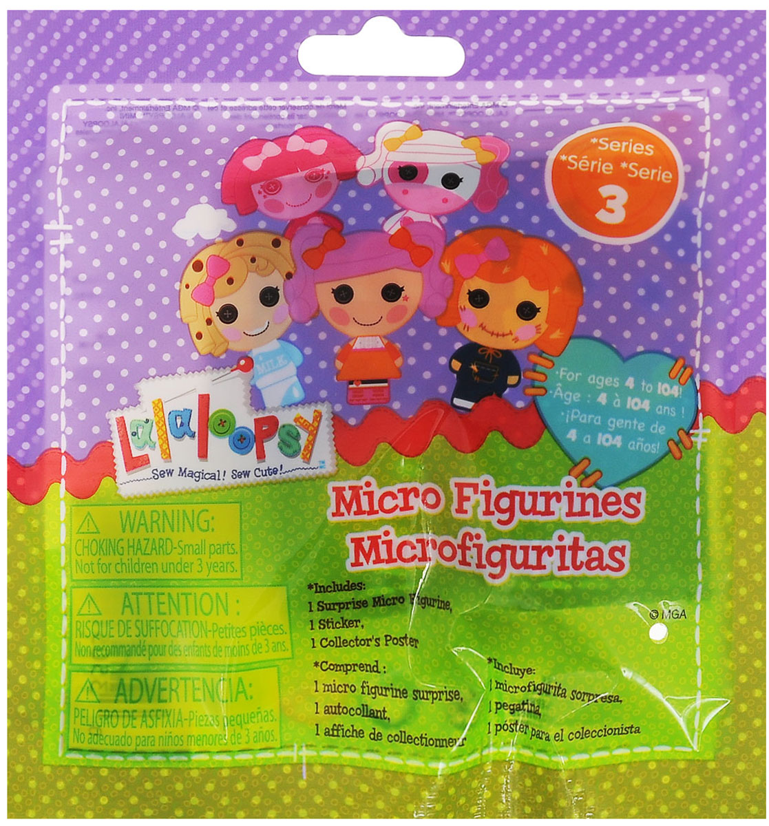 Lalaloopsy Игрушка-сюрприз, фигурка коллекционная, 4 см516781 Lalaloopsy Игрушка-сюрприз, фигурка коллекционная, 4 см516781Если вы коллекционируете забавных куколок Lalaloopsy, то непременно захотите пополнить собрание маленькими фигурками. Особенно эти малютки нравятся девочкам, ведь такую куколку можно взять с собой куда угодно, она поместится в любой карман (размер игрушки всего 4 сантиметра). Фигурка коллекционная Lalaloopsy - маленький шедевр от компании MGA Entertainment (США), причем каждая куколка совершенно не похожа на других, все они уникальные по своему дизайну. Есть даже такие фигурки, которые ребенок должен раскрасить самостоятельно! Самое интересное, что выбирать фигурку нельзя, каждая куколка Лалалупси поставляется в закрытом пакетике. Это значит, что каждый раз при покупке любителя этого бренда будет ожидать приятный сюрприз! В коллекции 12 персонажей: 1. Milk & Cookies (Pillow Featherbed) 2. Peanut Big Top 3. Tippy Tumblelina 4. Scarecrow (Sunny Side Up) 5. Jewel Sparkles 6. Blue (Mittens Fluff N Stuff) 7. Night Sky (Dot...