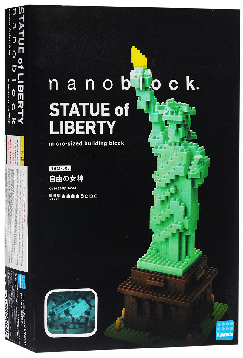 Nanoblock Мини-конструктор Статуя СвободыNBM_003 Nanoblock Мини-конструктор Статуя СвободыNBM_003Мини-конструктор NanoBlock - пазл-конструктор, придуманный японской корпорацией Kawada. Миниатюрный конструктор позволяет строить компактные объекты повышенной точности и реалистичности используя подробные схемы сборки. Модель Статуи Свободы из микро-конструктора Наноблок - знаменитый памятник, расположенный на острове Свободы в 3 км от центра Нью-Йорка - это символ свободы и демократии, а так же одна из самых ярких достопримечательностей США. Высота американской Леди Свободы от земли до кончика факела - 93 метра, включая основание и пьедестал. Это делает ее одним из самых высоких памятников мира! Не удивительно, что дизайнеры Наноблок заинтересовались этим объектом и мастерски воссоздали его в мельчайших деталях. Получившаяся мини-статуя займет достойное место среди других моделей наноблока коллекции Достопримечательности. В комплекте: 650 элементов, запасные элементы, площадка-основание, подробная пошаговая схема сборки. Сложность: 4/8, средняя.