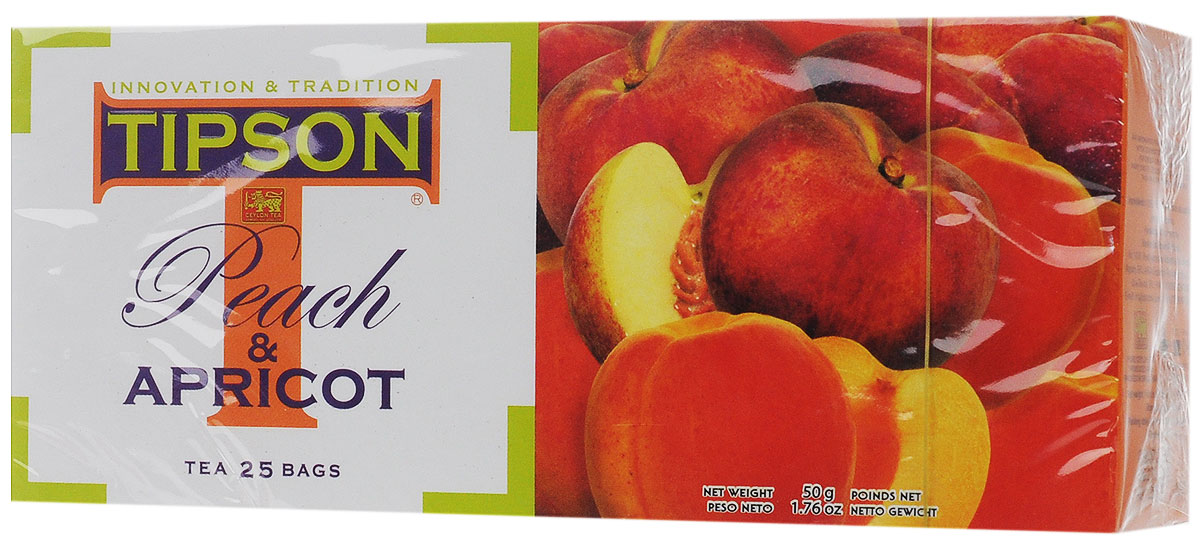 Tipson Peach & Apricot черный чай в пакетиках, 25 шт80024-00 Tipson Peach & Apricot черный чай в пакетиках, 25 шт80024-00Чай чёрный цейлонский байховый листовой Tipson Peach & Apricot с ароматами персика и абрикоса в пакетиках с ярлычками для разовой заварки. Нежный, сладковатый аромат персика и абрикоса, в сочетании с терпким вкусом чёрного цейлонского чая, создаёт яркую индивидуальность этого восхитительного напитка, который приятно употреблять как в горячем, так и в охлаждённом виде.