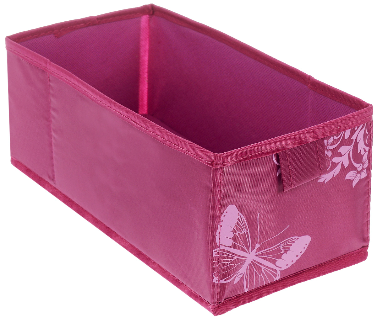 Коробка для хранения Hausmann Butterfly, цвет: фуксия, 13 х 27 х 12,5 см4P-107-4С_фуксия Коробка для хранения Hausmann Butterfly, цвет: фуксия, 13 х 27 х 12,5 см4P-107-4С_фуксияКоробка для хранения Hausmann поможет легко организовать пространство в шкафу или в гардеробе. Изделие выполнено из нетканого материала и полиэстера. Коробка держит форму благодаря жесткой вставке из картона, которая устанавливается на дно. Боковая поверхность оформлена красивым принтом и изображением бабочки. В такой коробке удобно хранить нижнее белье, ремни и различные аксессуары.